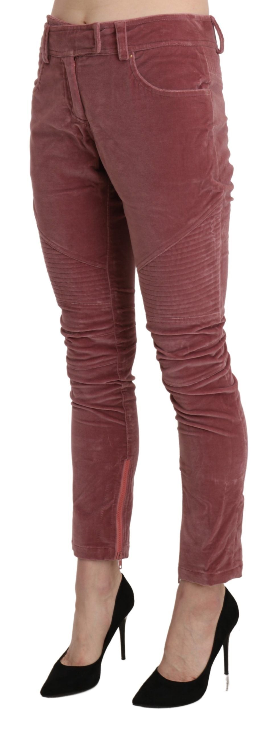 Chic Red Mid Waist Skinny Trousers - ventzia