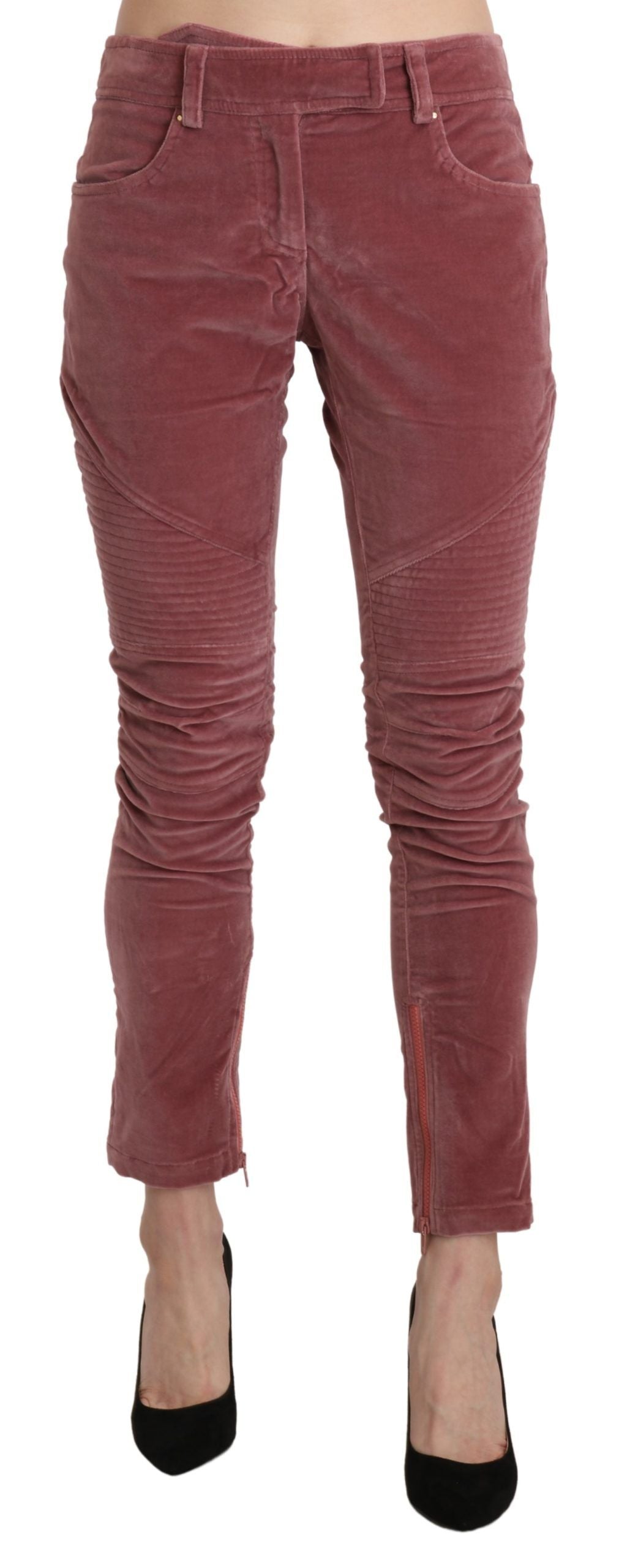 Chic Red Mid Waist Skinny Trousers - ventzia