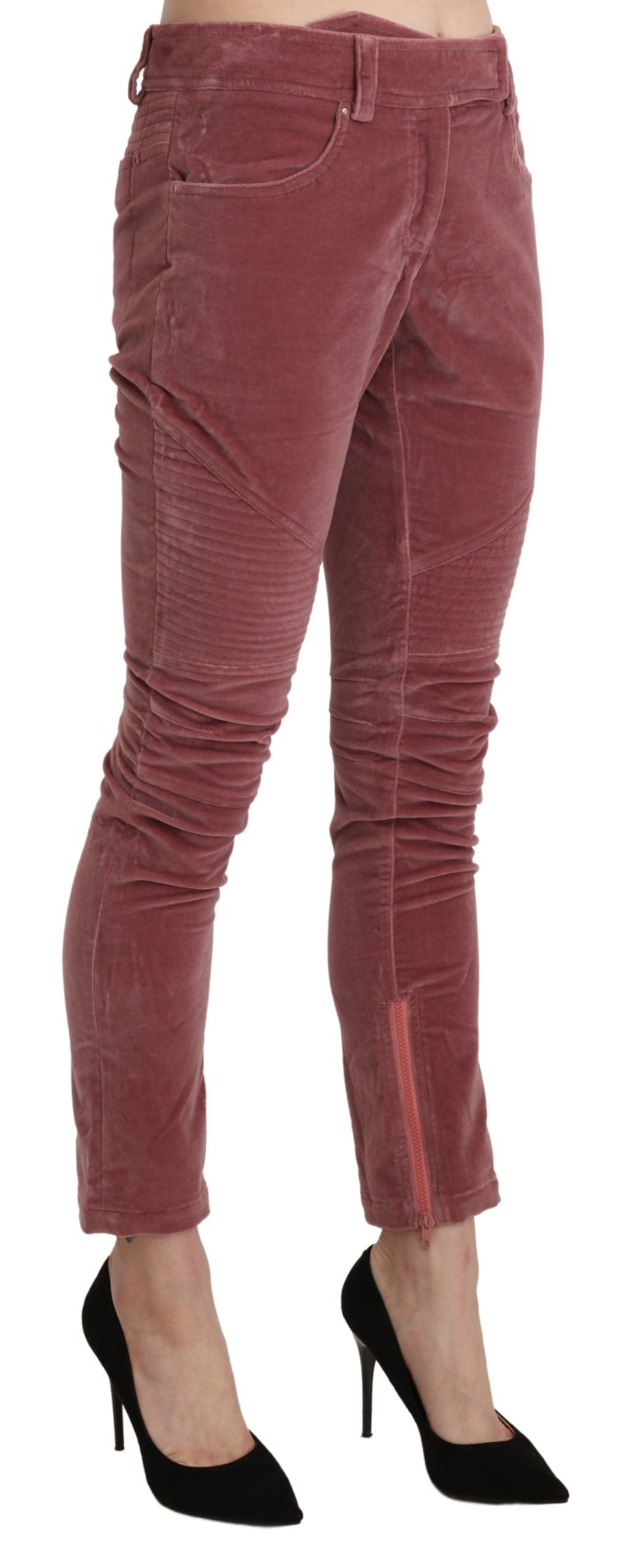 Chic Red Mid Waist Skinny Trousers - ventzia
