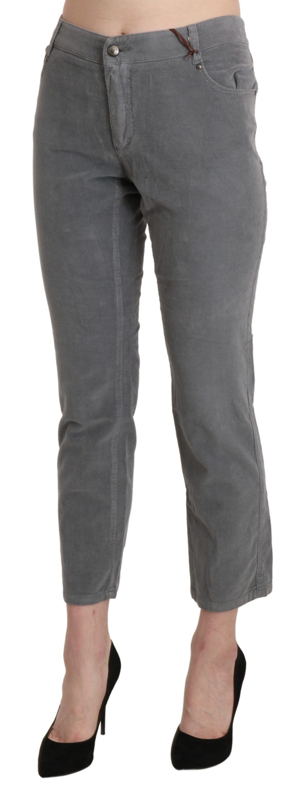 Chic Gray Mid Waist Cropped Trousers - ventzia