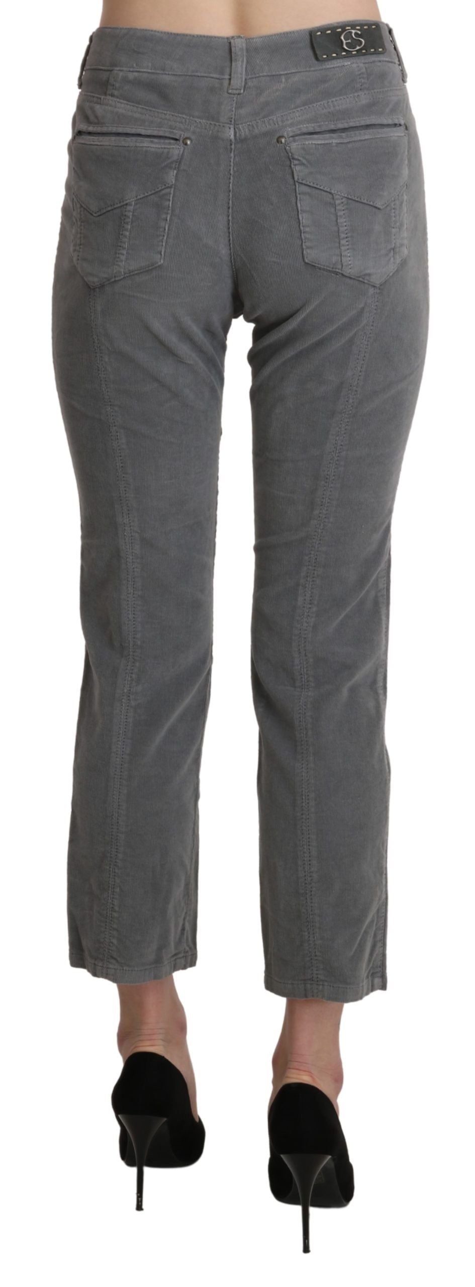 Chic Gray Mid Waist Cropped Trousers - ventzia