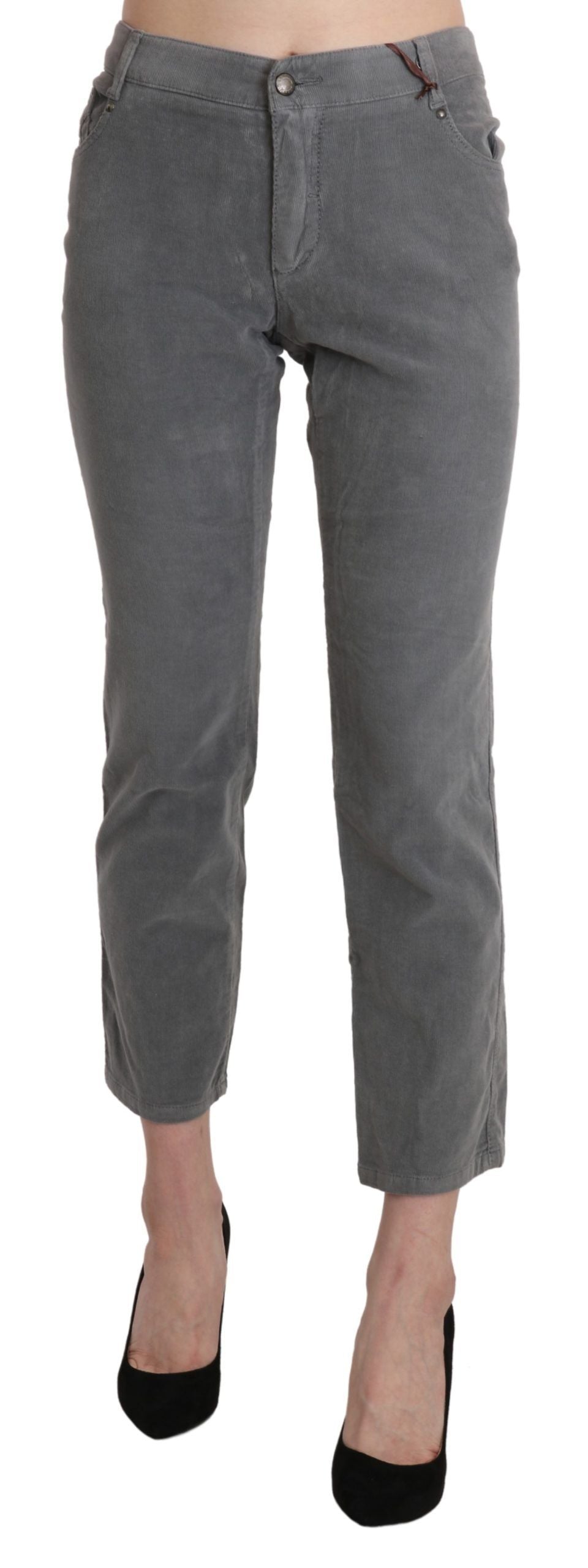 Chic Gray Mid Waist Cropped Trousers - ventzia