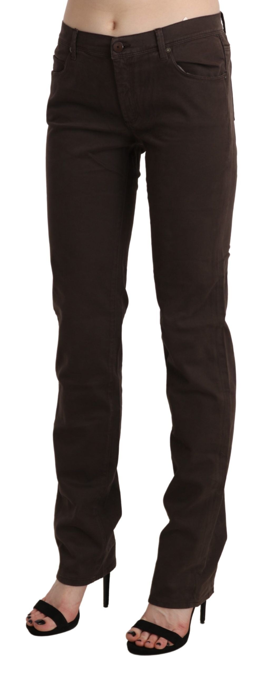Chic Brown Mid Waist Skinny Trousers - ventzia