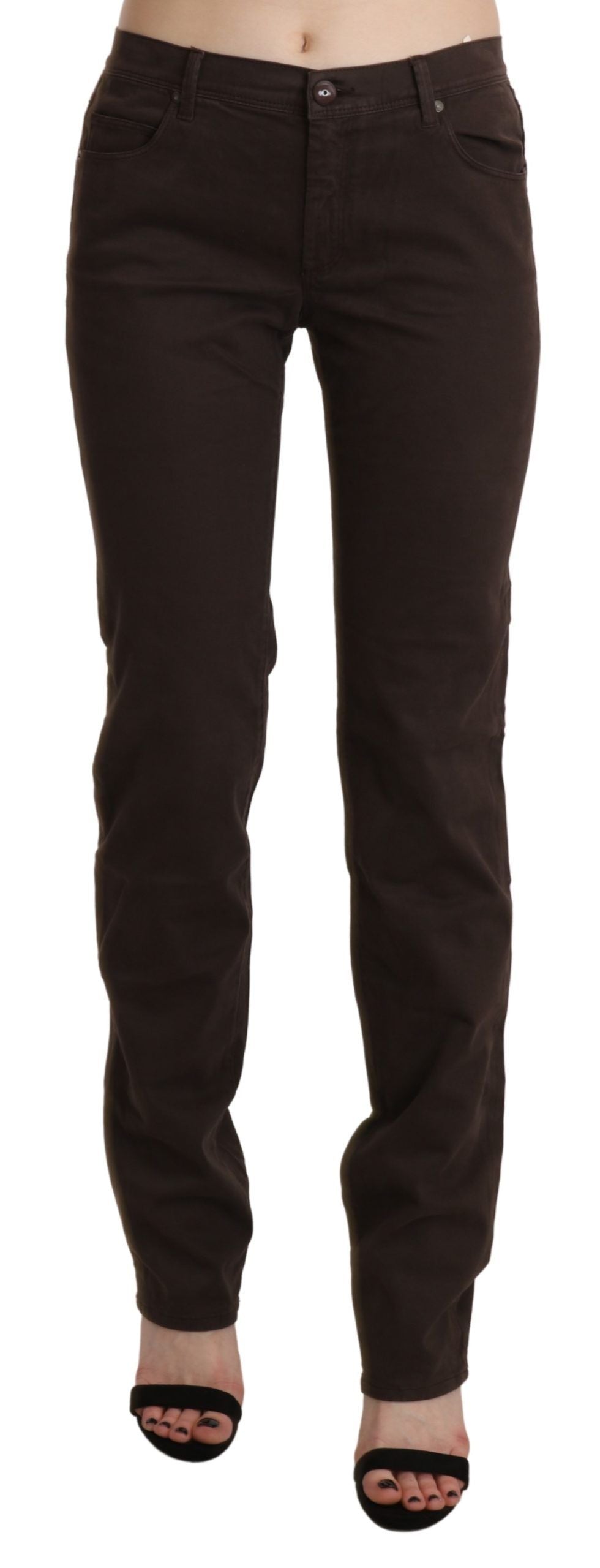 Chic Brown Mid Waist Skinny Trousers - ventzia