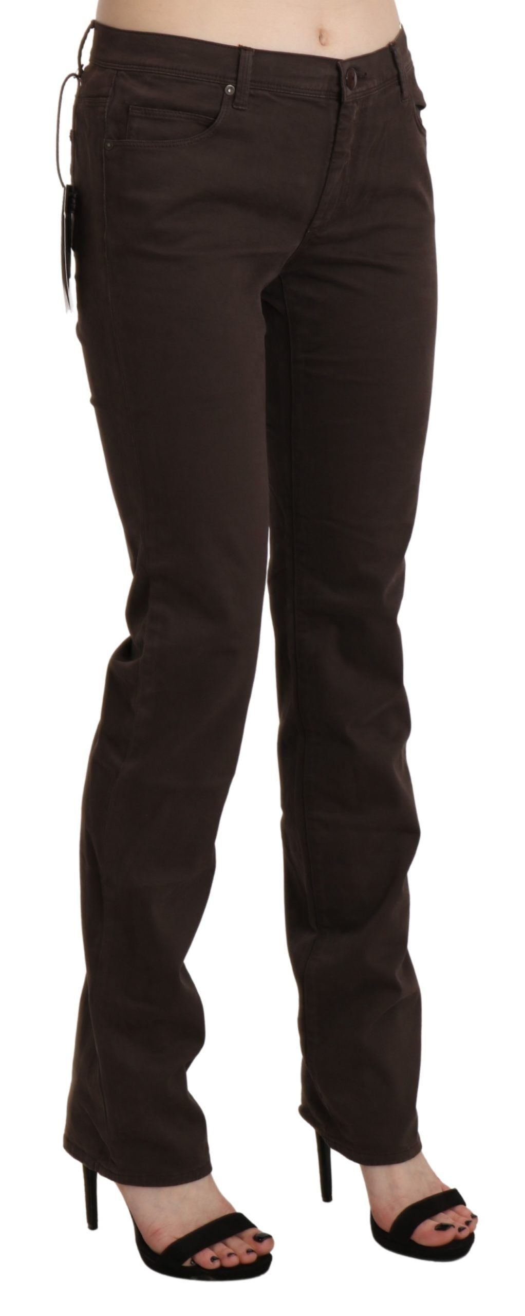 Chic Brown Mid Waist Skinny Trousers - ventzia