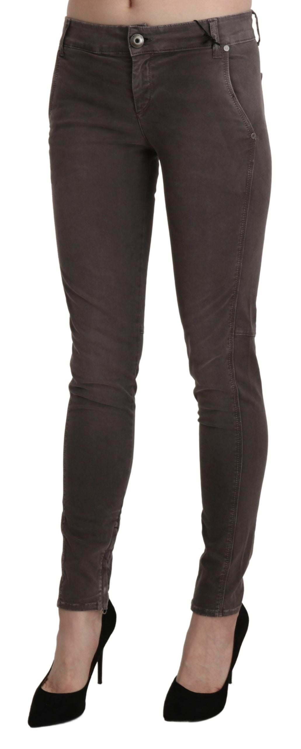 Chic Brown Low Waist Skinny Trousers - ventzia