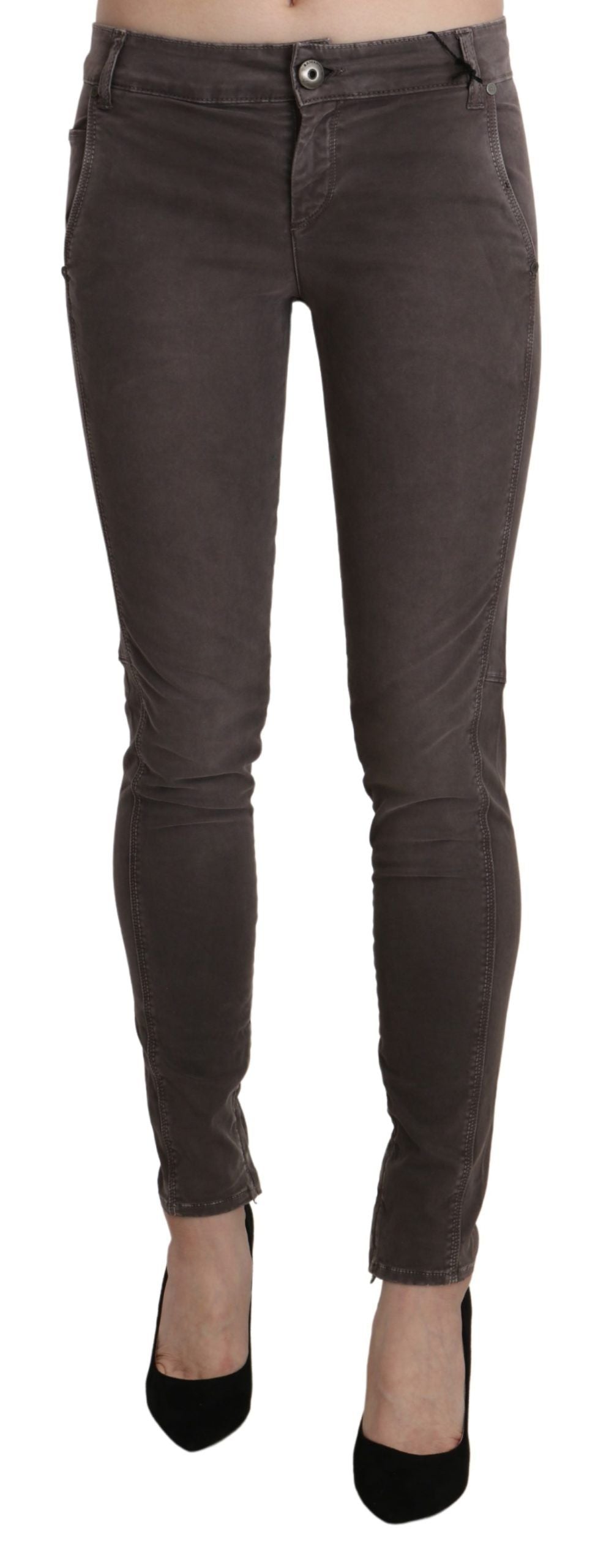 Chic Brown Low Waist Skinny Trousers - ventzia
