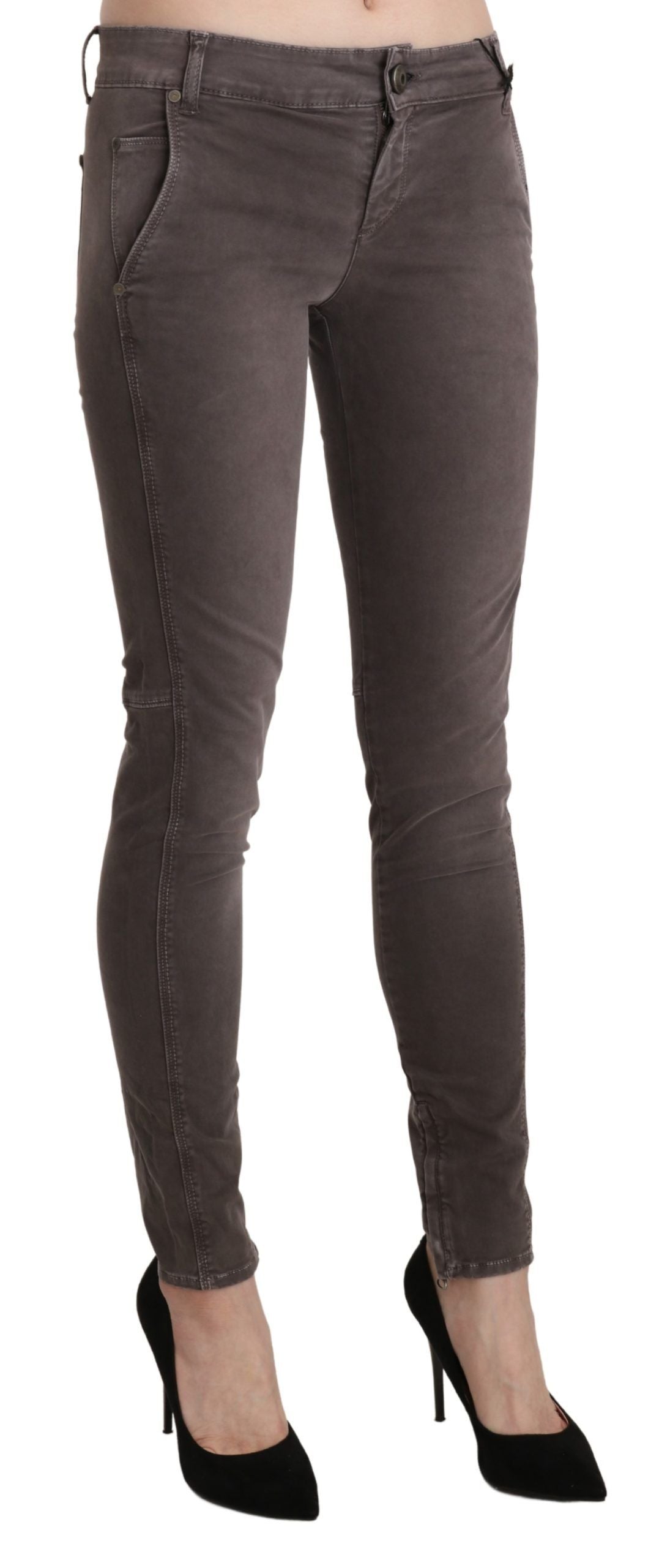 Chic Brown Low Waist Skinny Trousers - ventzia