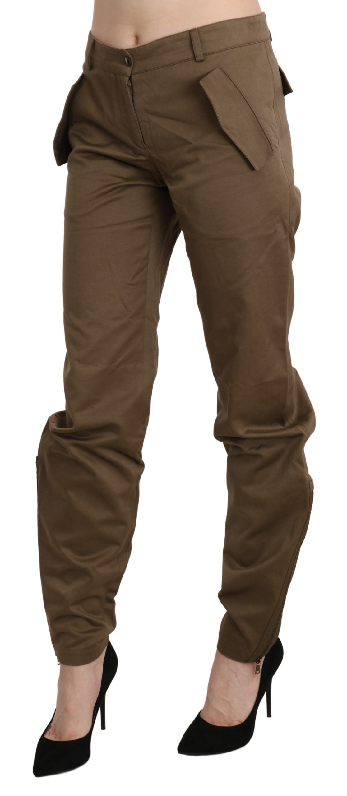 Chic Brown Mid Waist Straight Trousers - ventzia