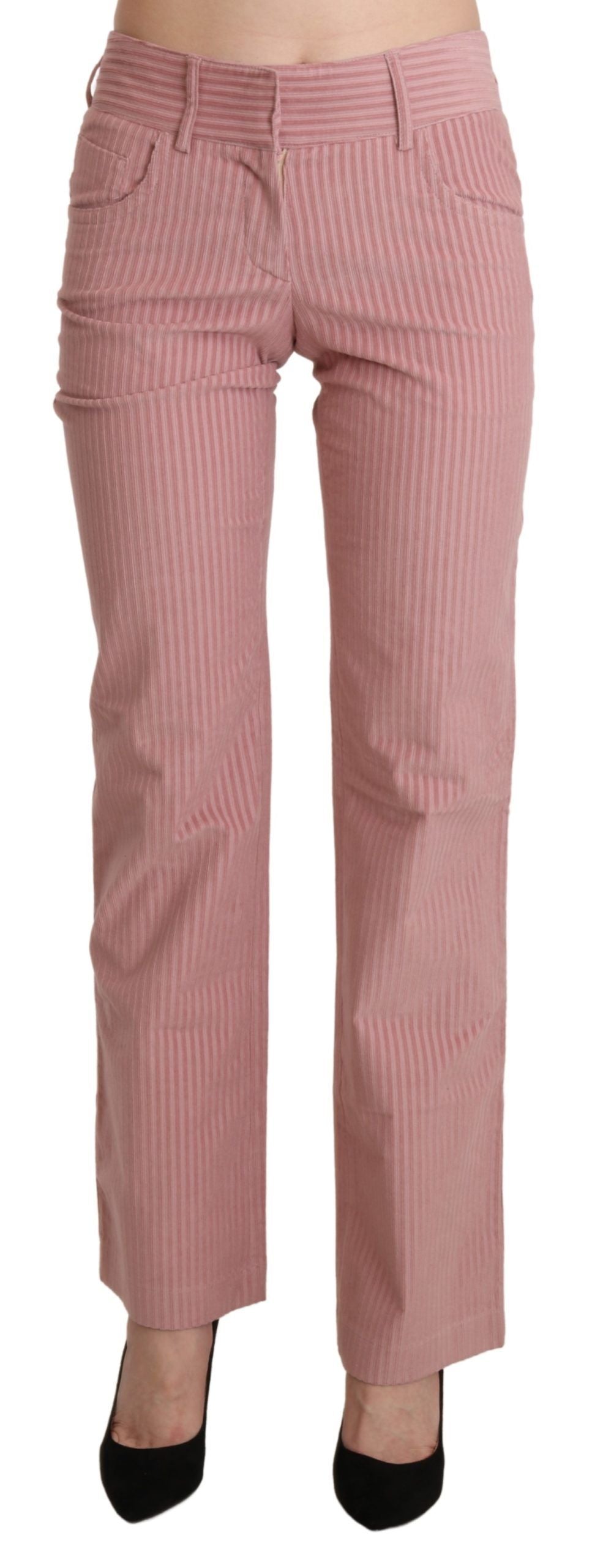 Chic Pink Mid Waist Straight Trousers - ventzia