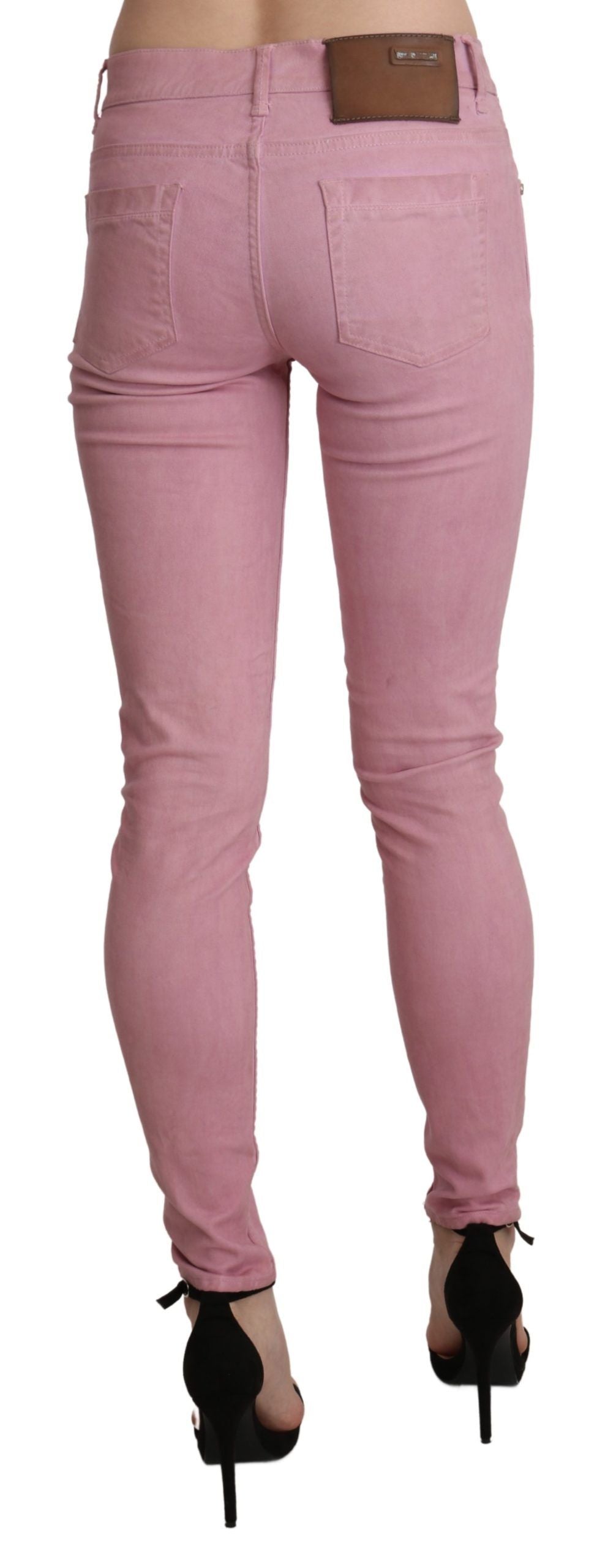 Chic Pink Mid Waist Skinny Jeans - ventzia
