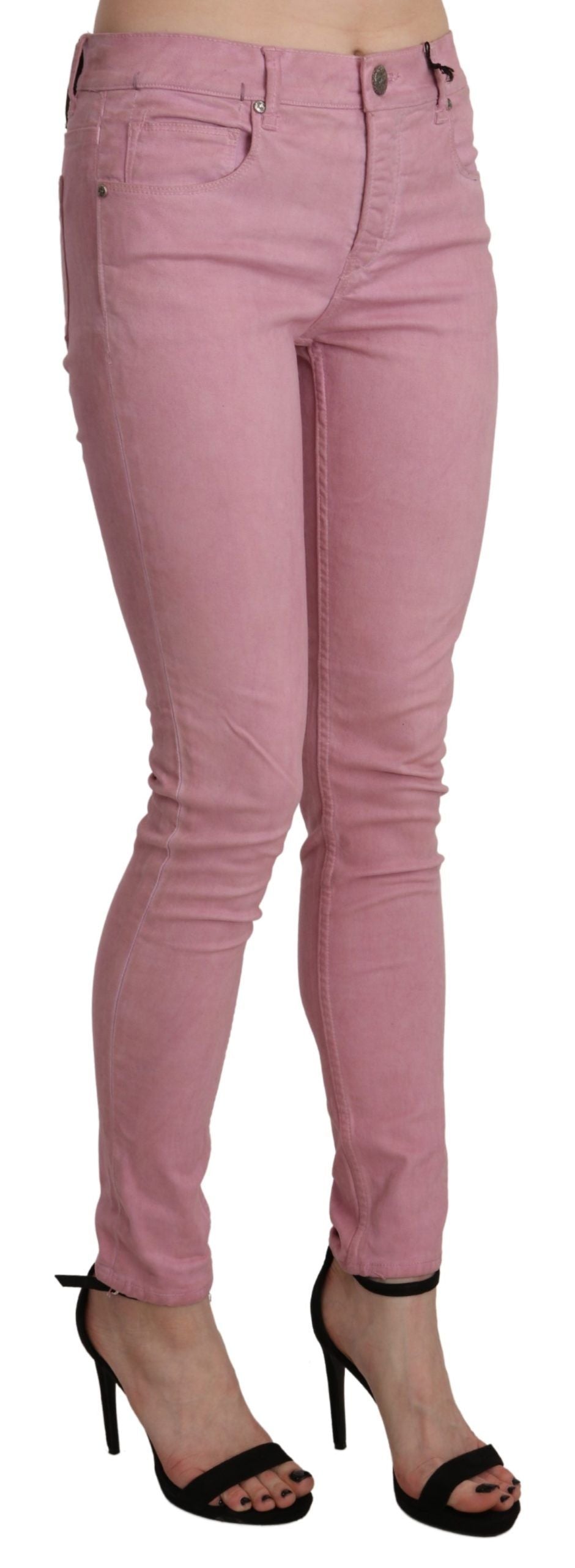 Chic Pink Mid Waist Skinny Jeans - ventzia