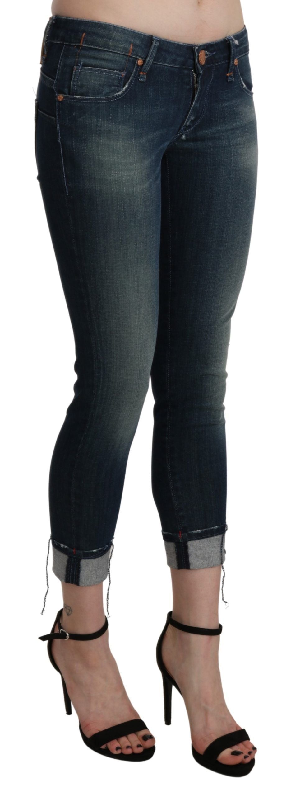 Chic Blue Washed Skinny Cropped Denim - ventzia