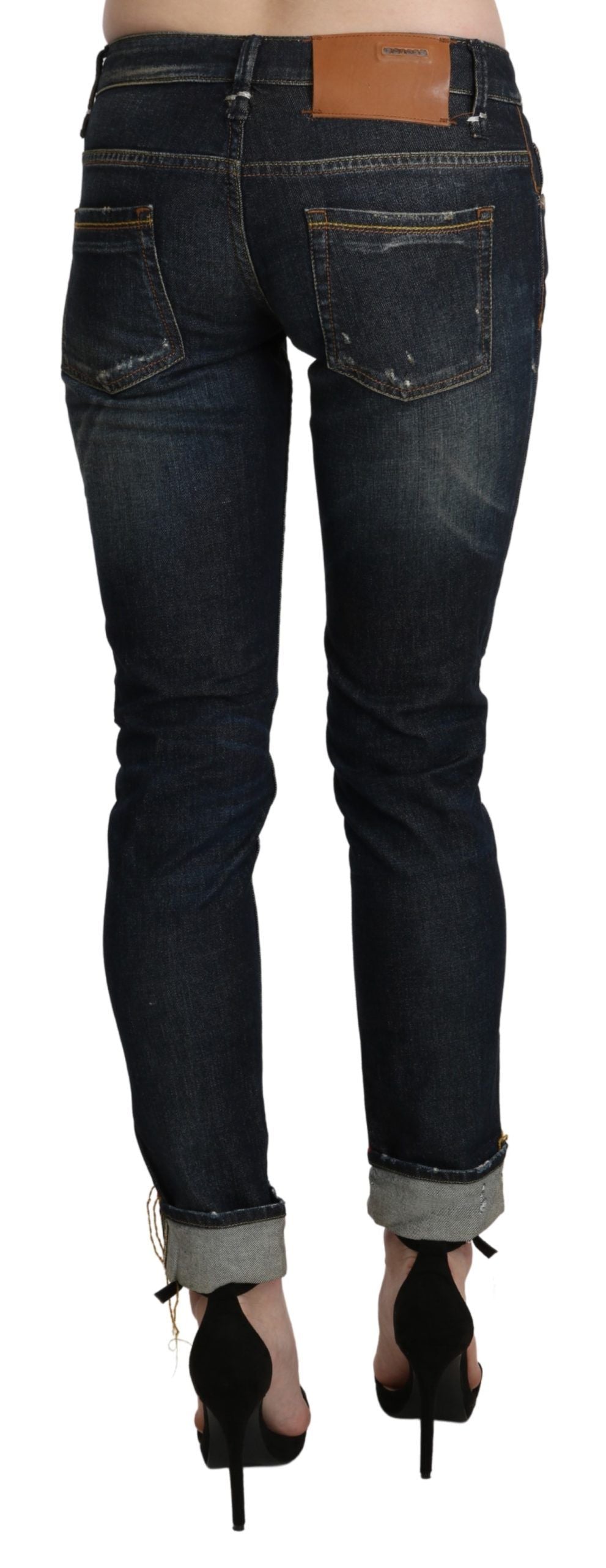 Chic Dark Blue Skinny Cropped Jeans - ventzia
