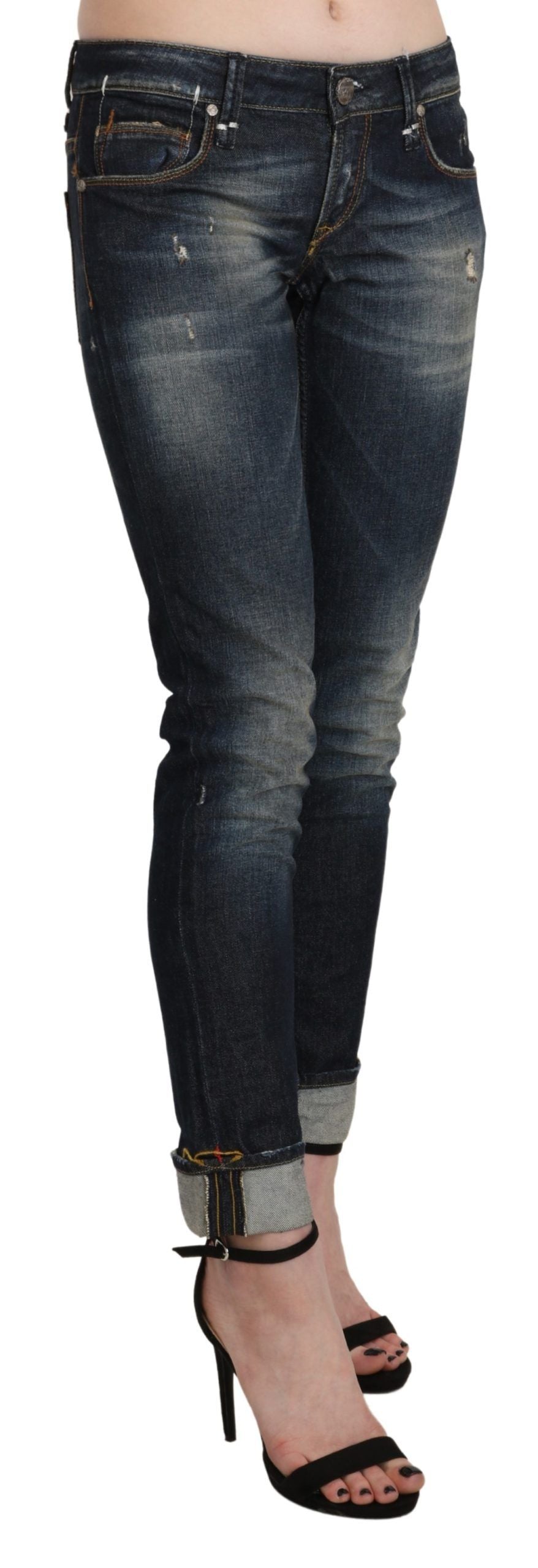 Chic Dark Blue Skinny Cropped Jeans - ventzia