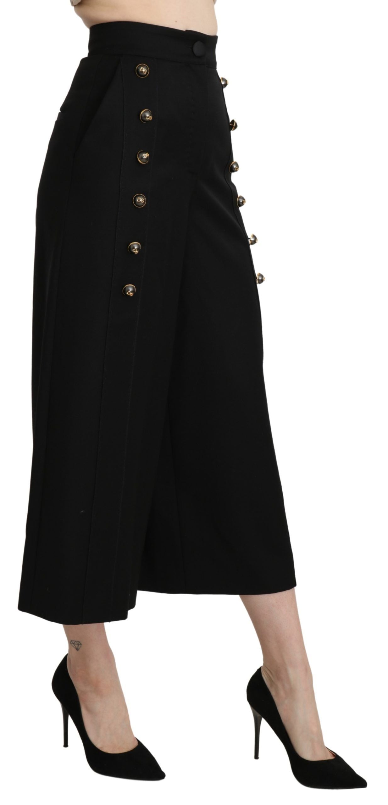 Elegant High Waist Wide Leg Virgin Wool Trousers - ventzia