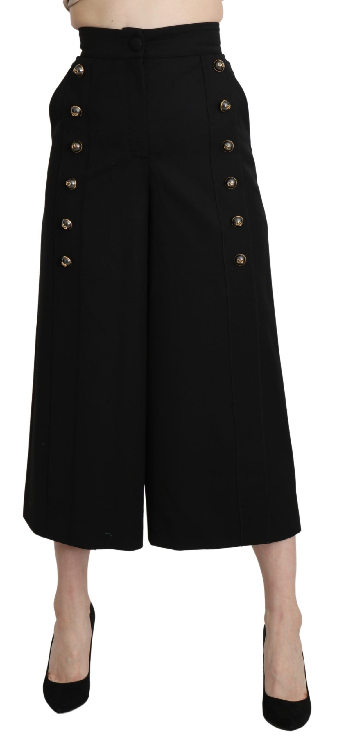 Elegant High Waist Wide Leg Virgin Wool Trousers - ventzia