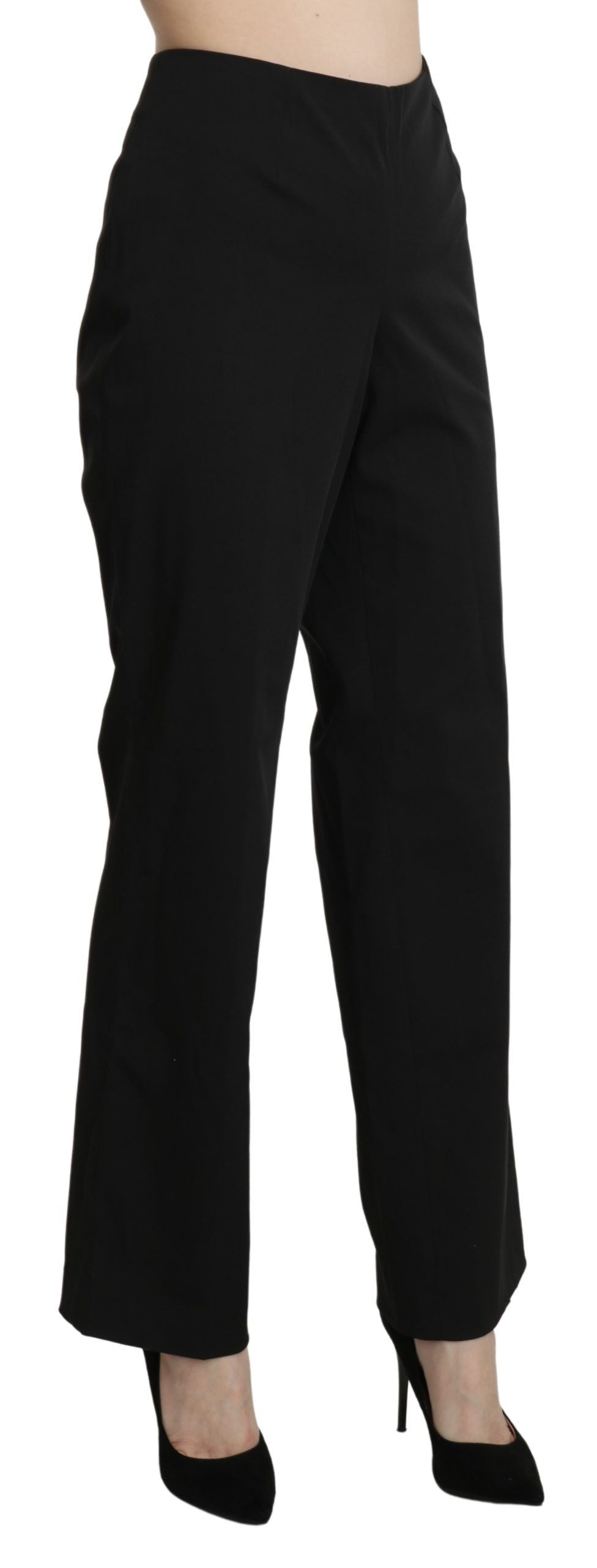 Elegant High Waist Straight Black Pants - ventzia