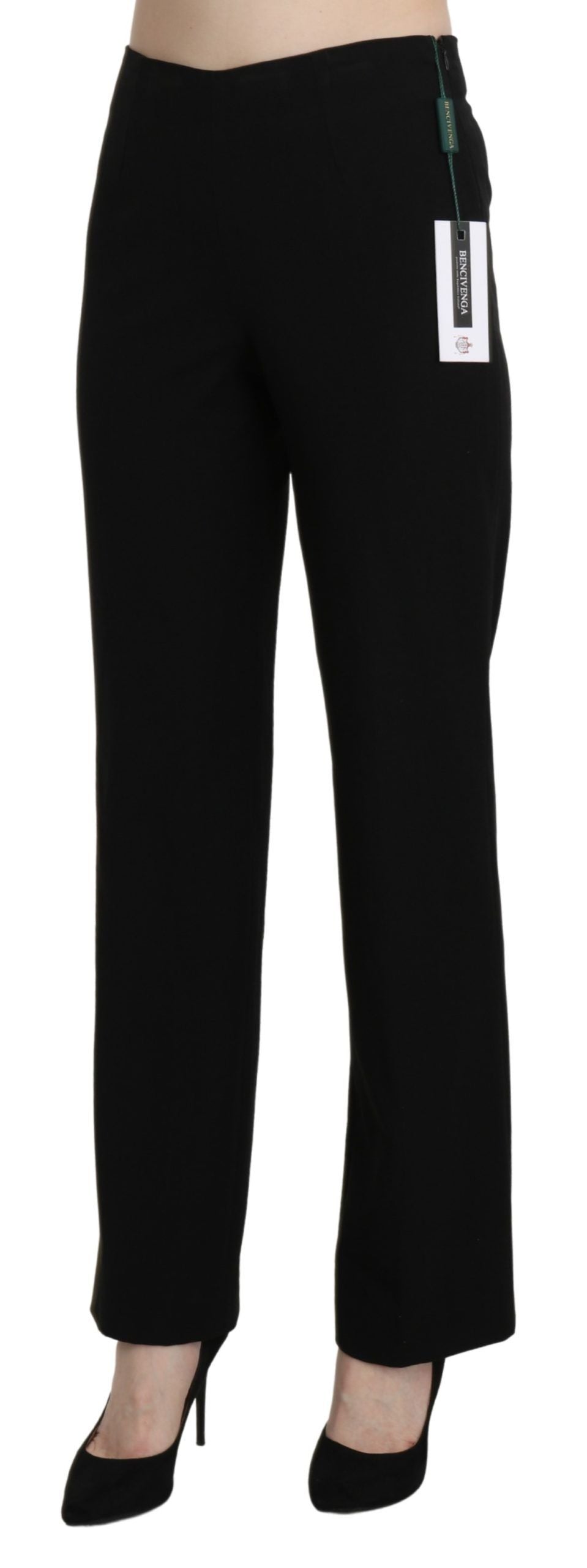 Elegant Black High Waist Straight Pants - ventzia