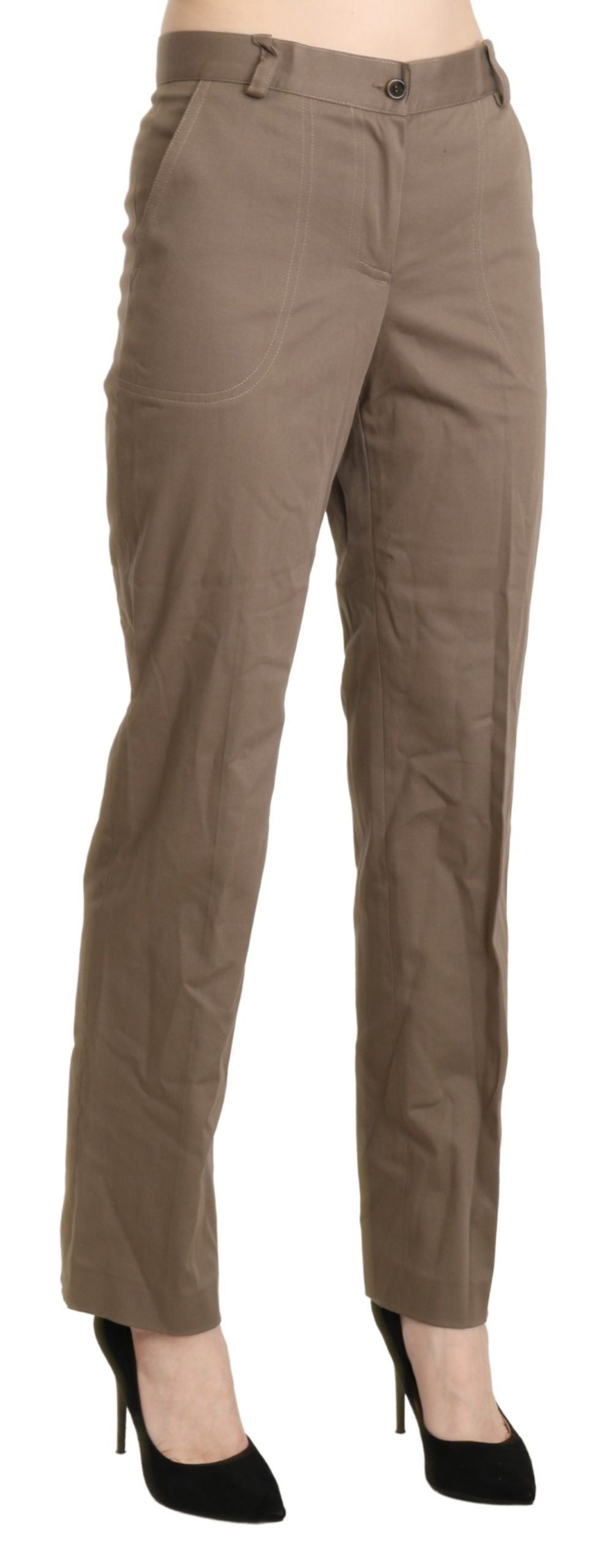Elegant High Waist Straight Pants in Brown - ventzia