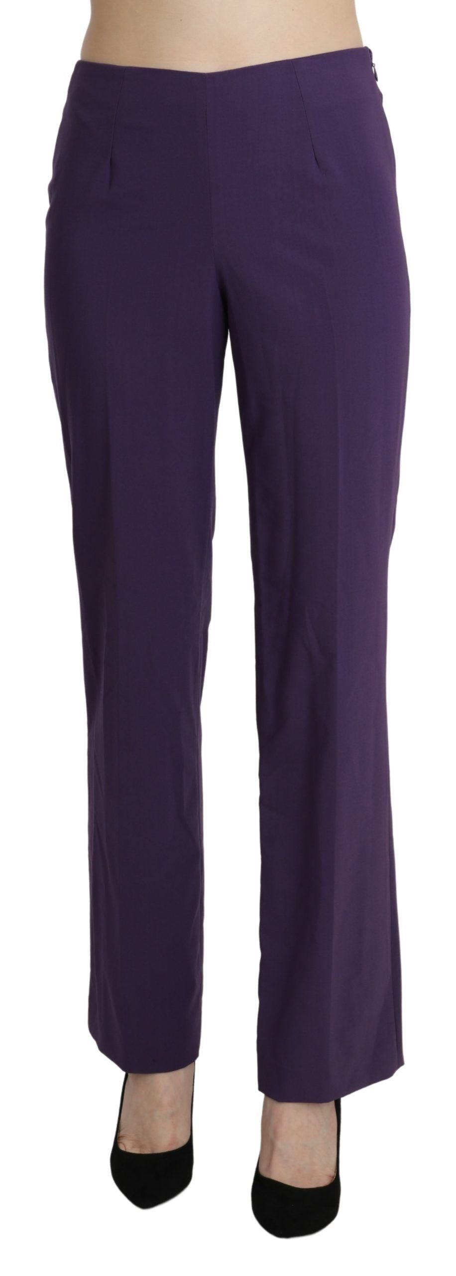 Elegant High Waist Violet Straight Pants - ventzia