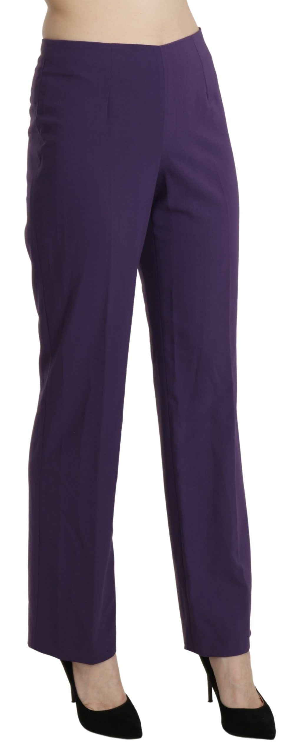 Elegant High Waist Violet Straight Pants - ventzia