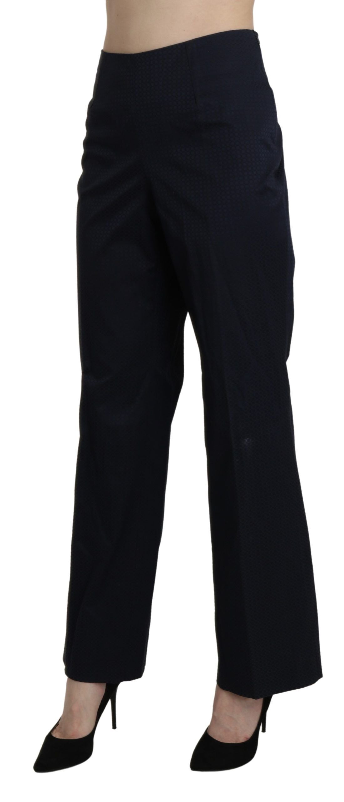 Navy Blue High Waist Straight Cotton Pants - ventzia