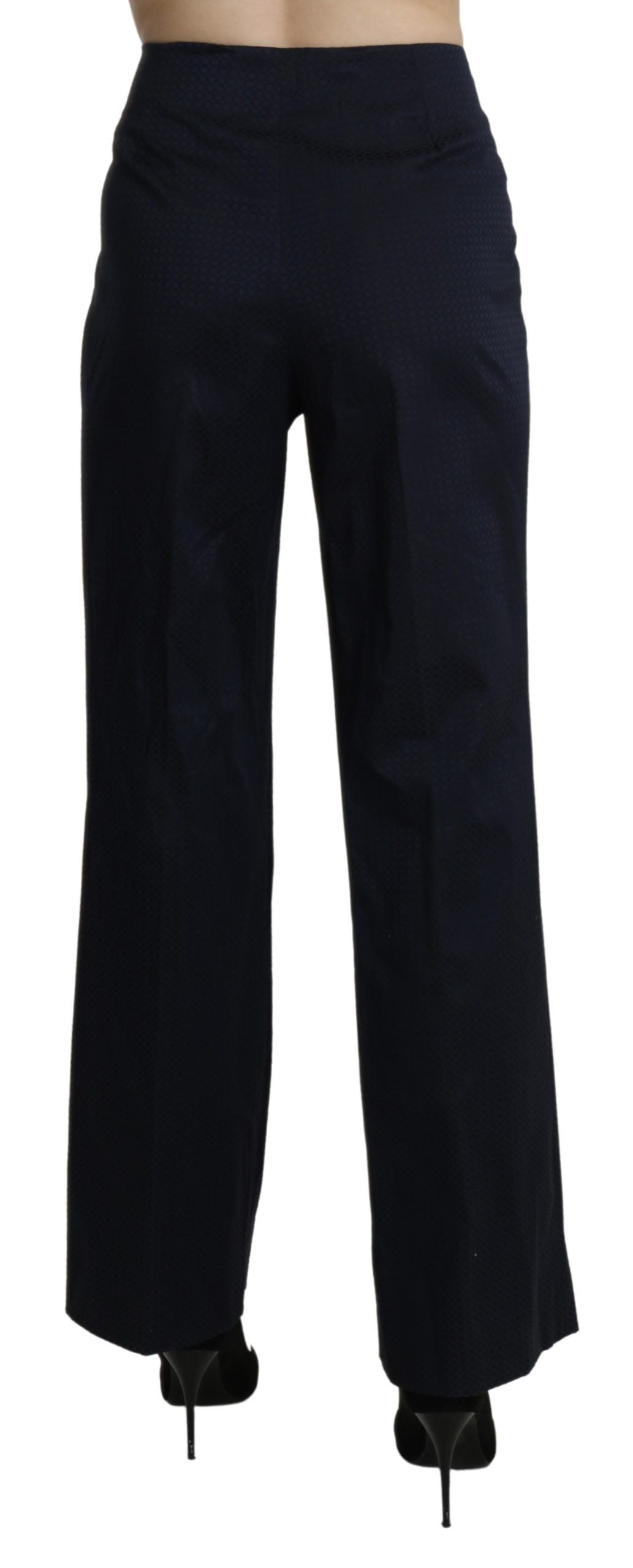Navy Blue High Waist Straight Cotton Pants - ventzia