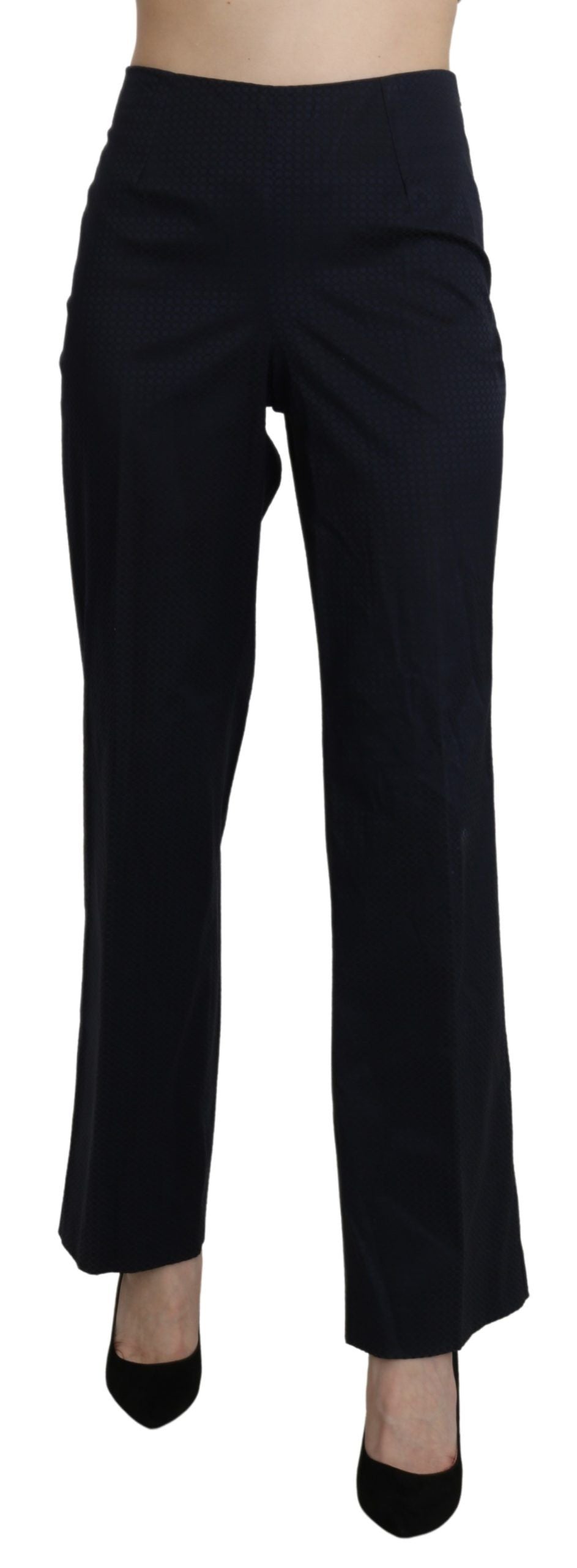 Navy Blue High Waist Straight Cotton Pants - ventzia