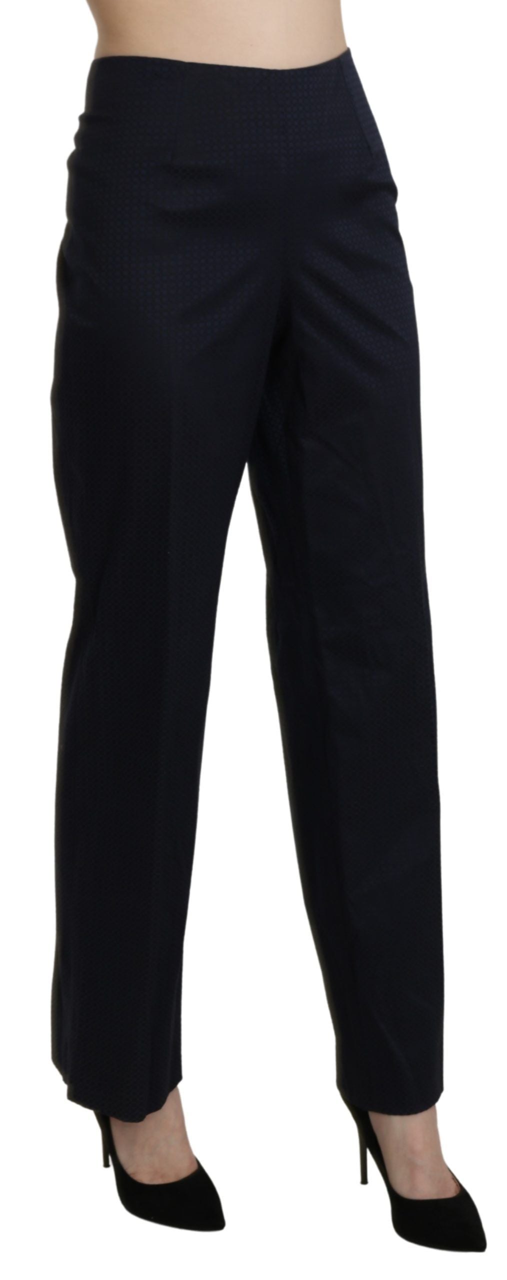 Navy Blue High Waist Straight Cotton Pants - ventzia