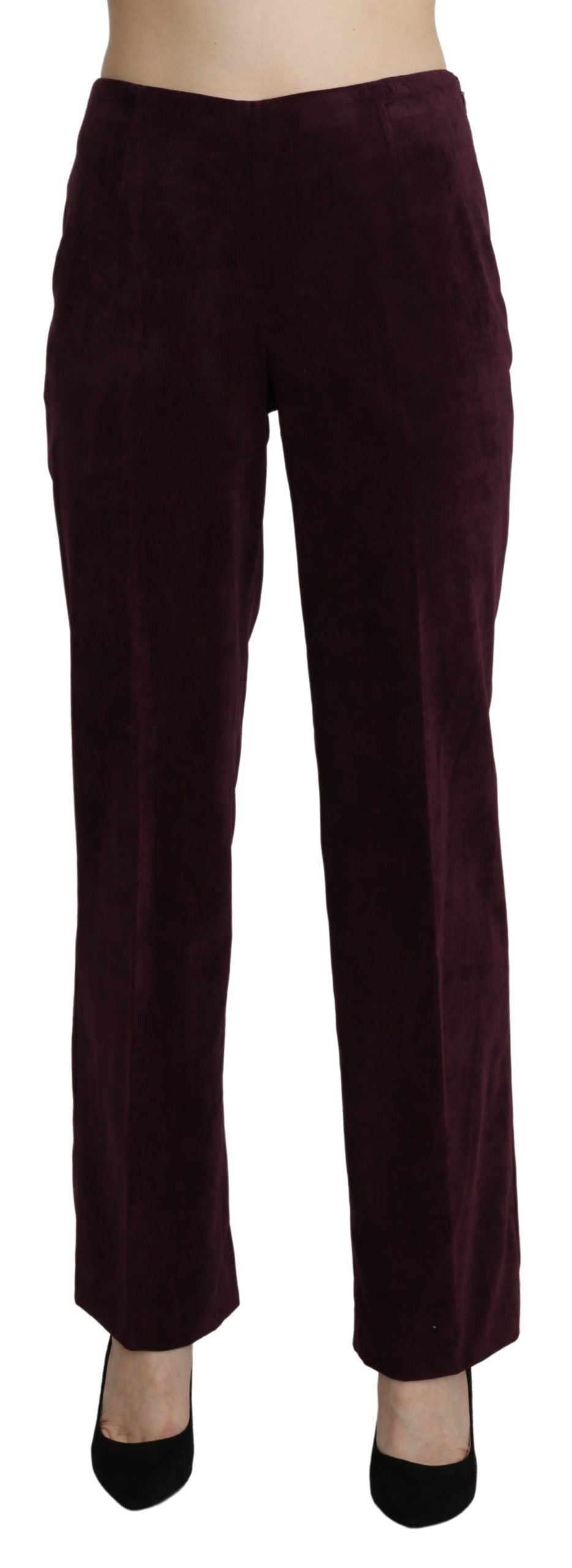 Elegant High Waist Straight Purple Pants - ventzia