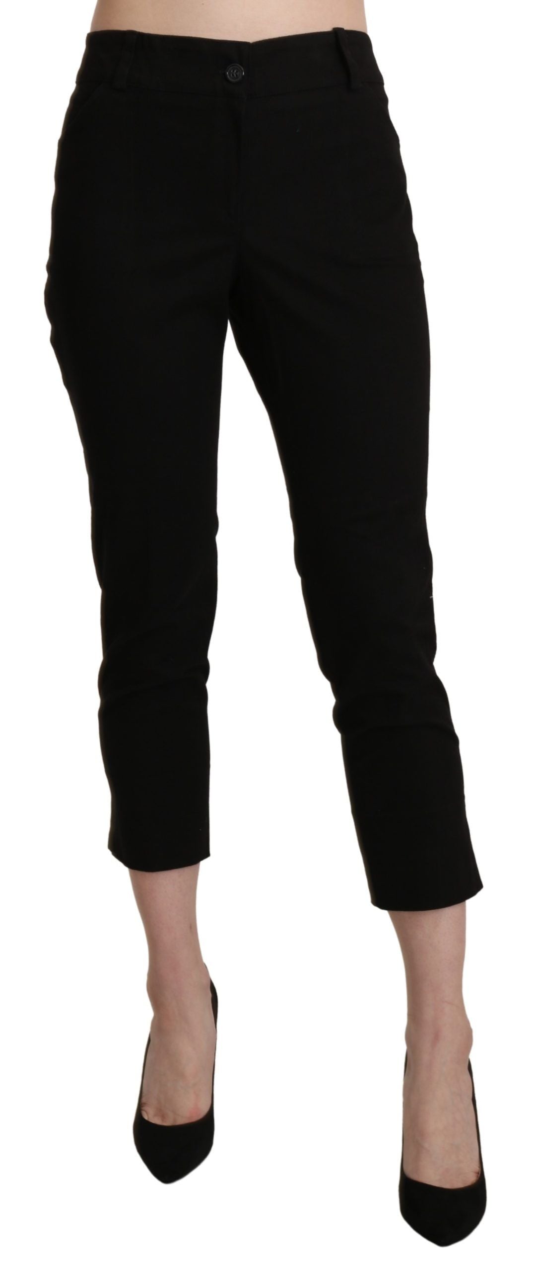 Elegant Black High Waist Cropped Pants - ventzia