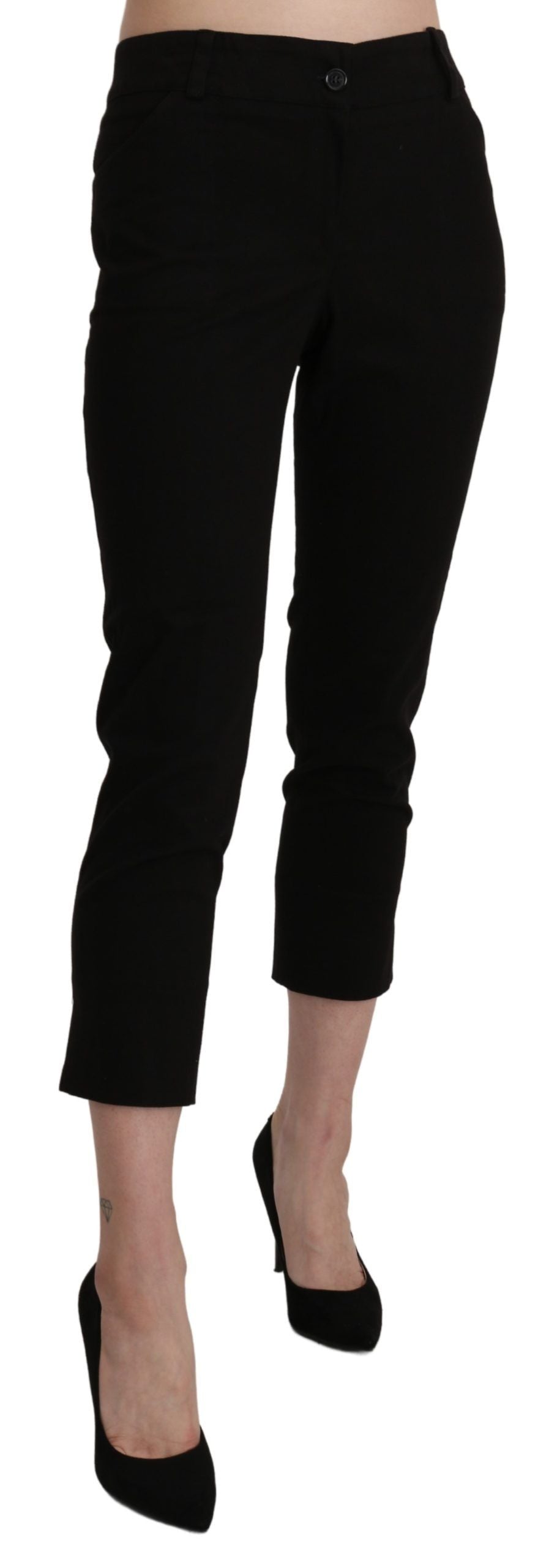 Elegant Black High Waist Cropped Pants - ventzia