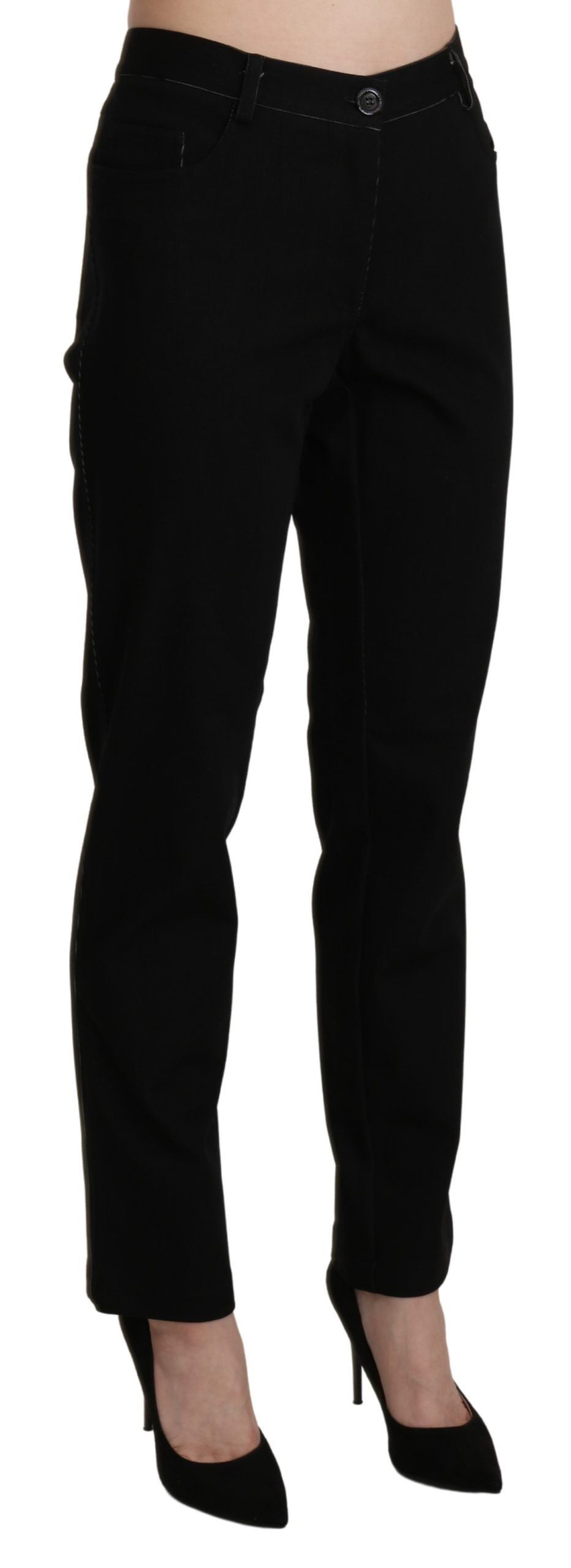 Elegant High Waist Straight Black Trousers - ventzia