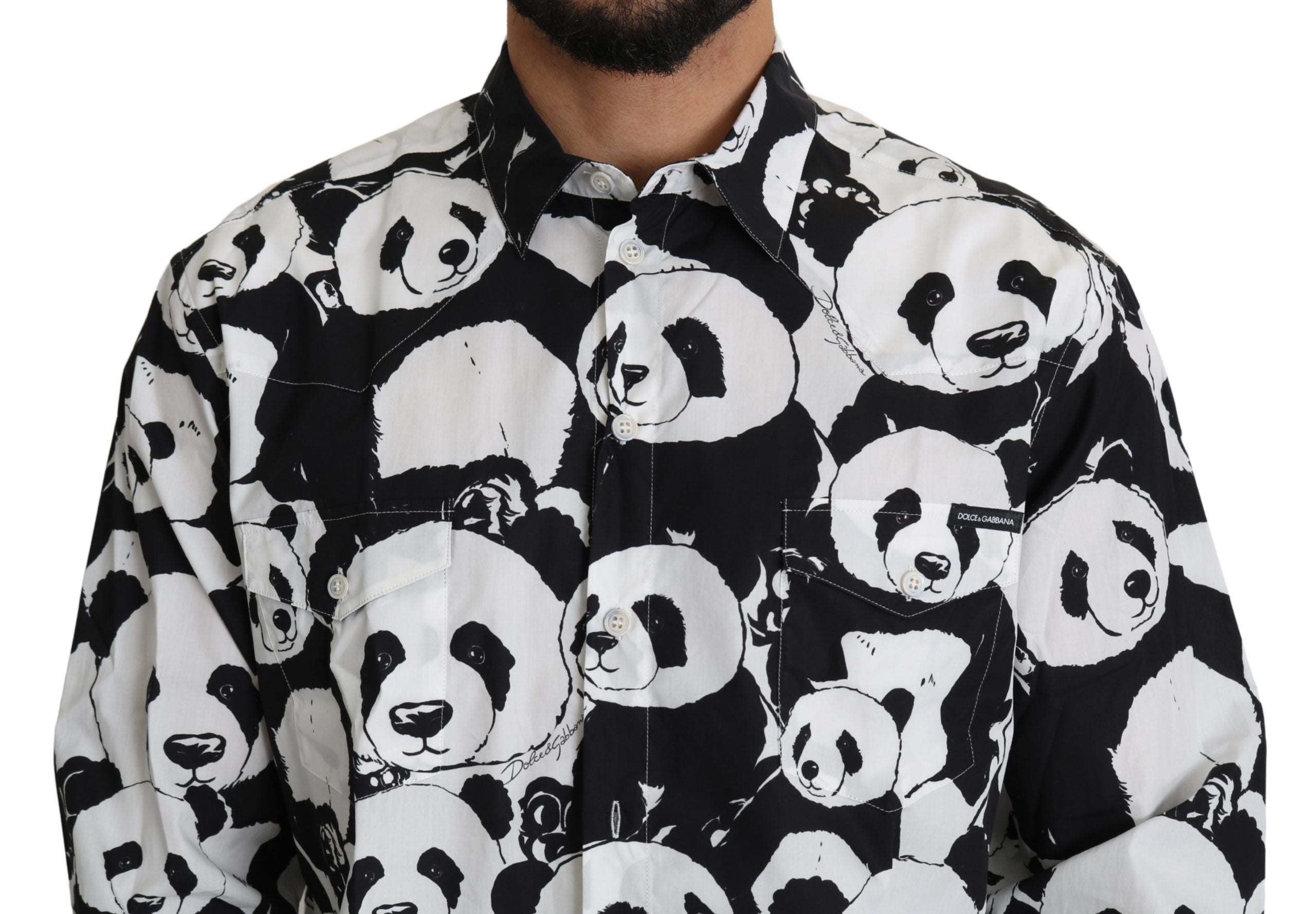 Panda Print Pure Cotton Shirt - Black White - ventzia