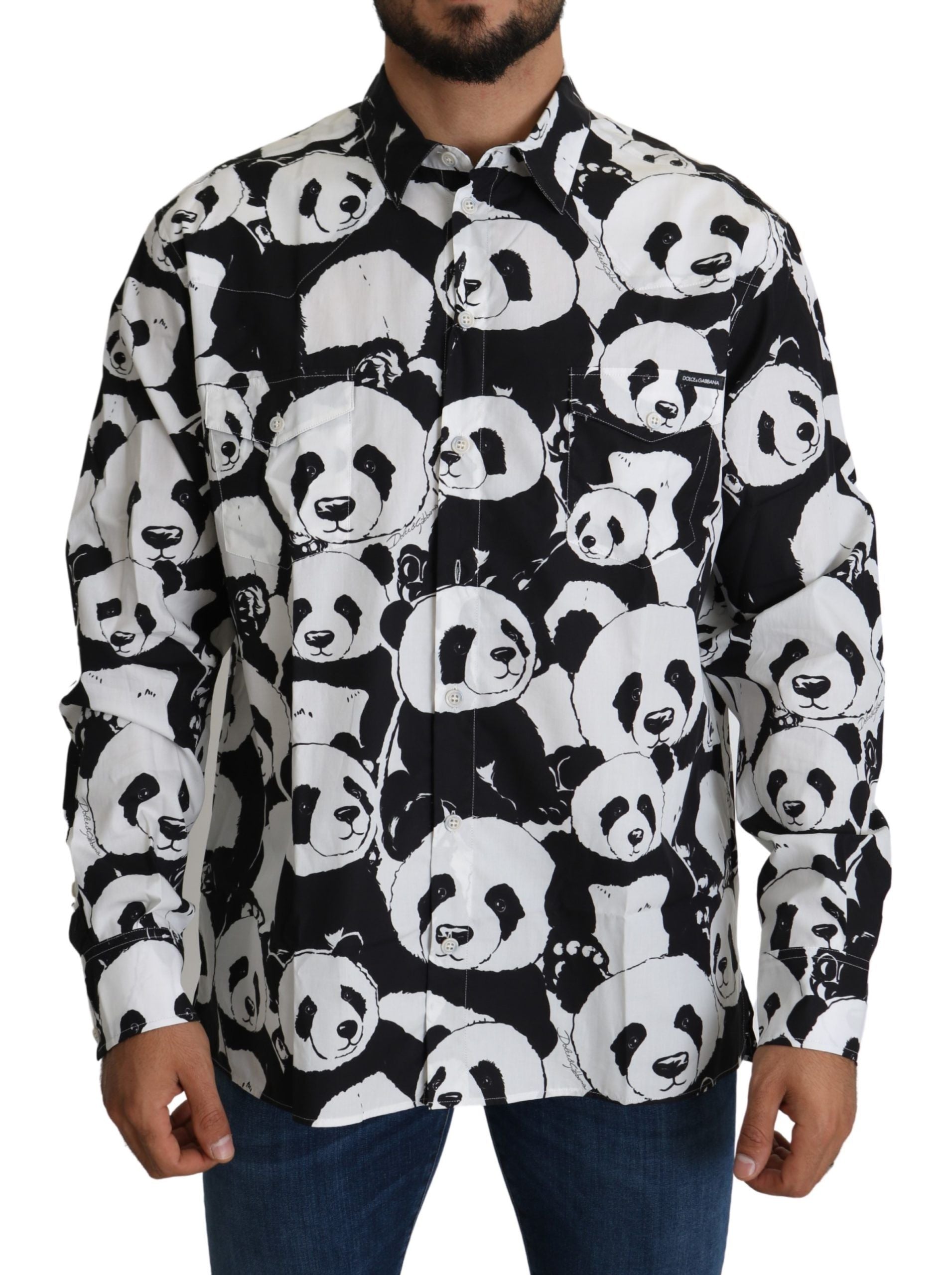 Panda Print Pure Cotton Shirt - Black White - ventzia