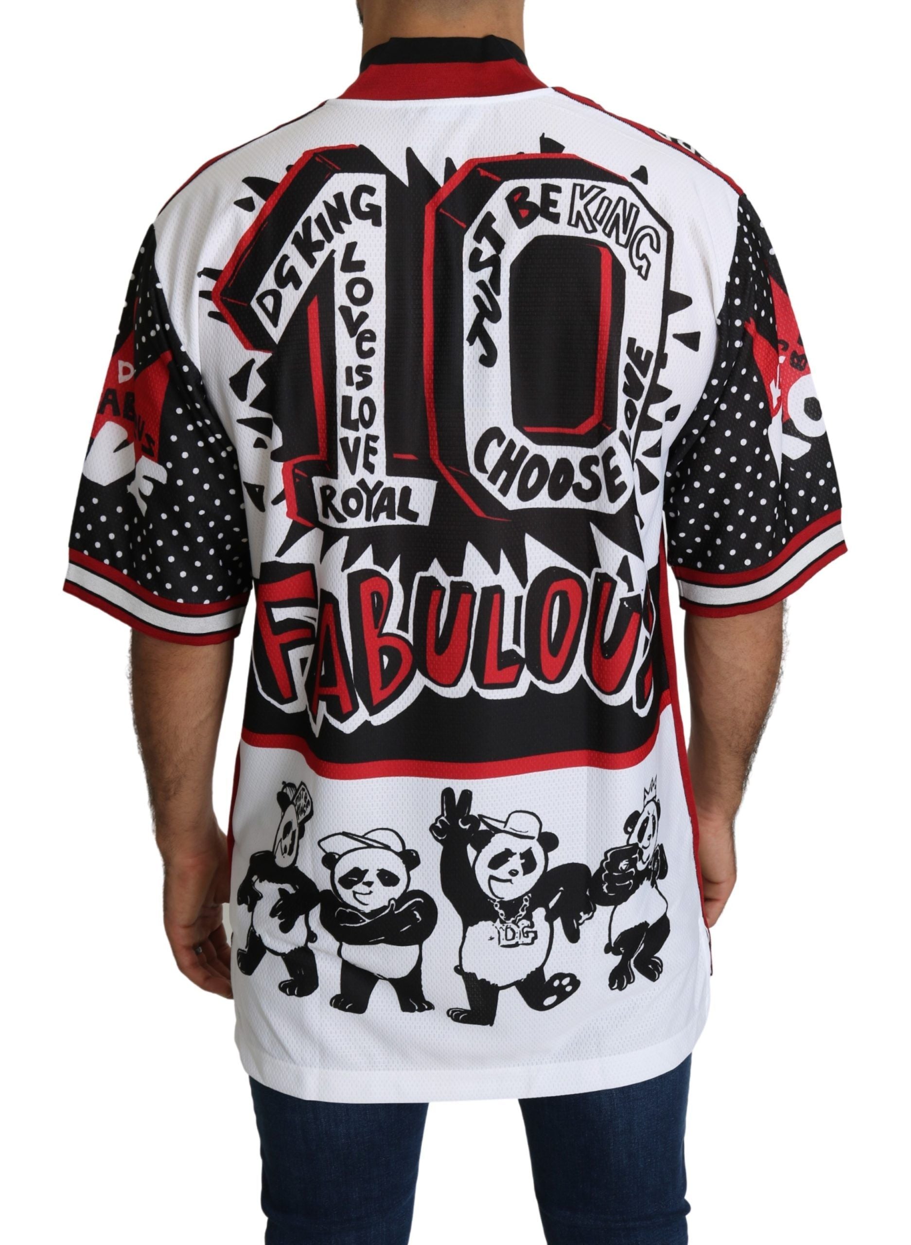 Chic White King Panda Print Zipper Collar Tee - ventzia