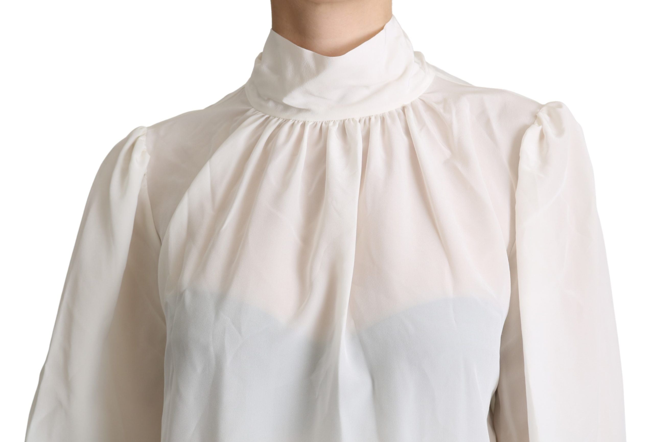 White Silk Pussy Bow Long Sleeved Top Blouse - ventzia