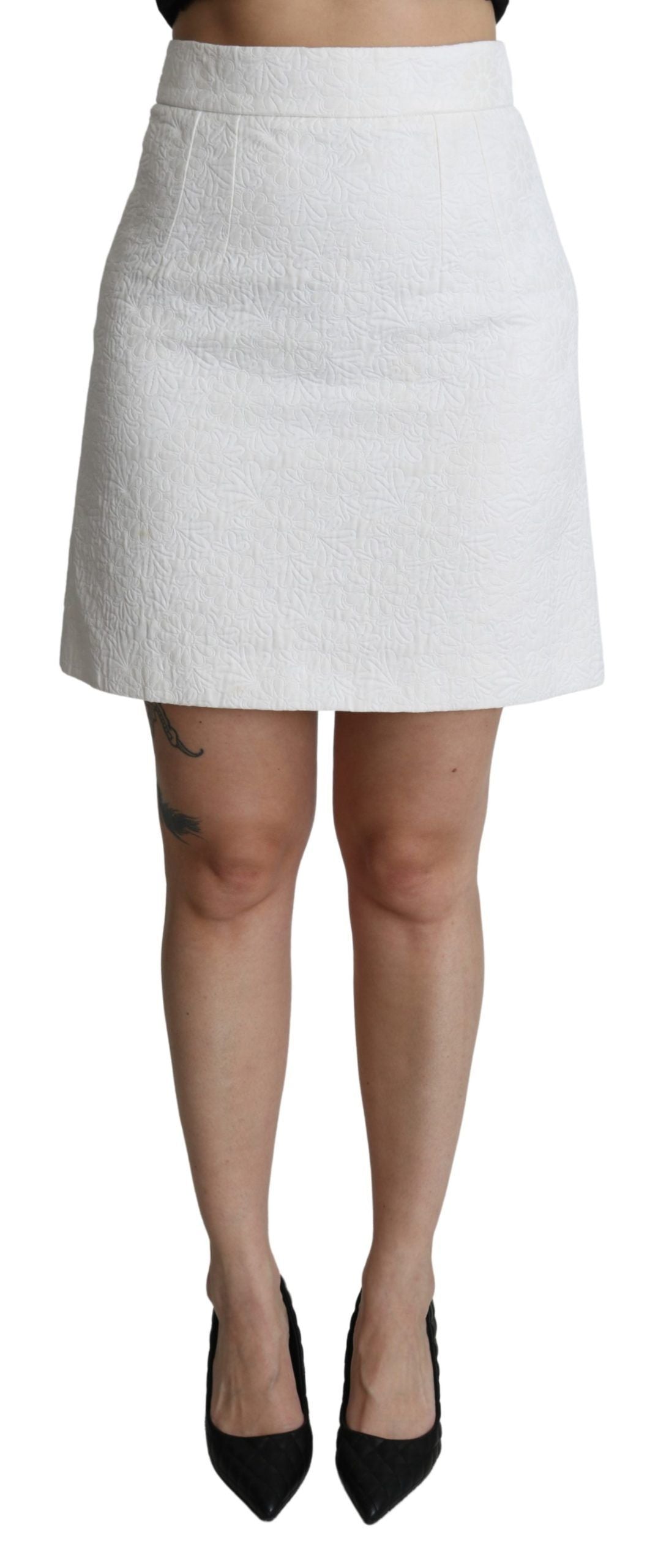Elegant White Floral Brocade Mini Skirt - ventzia