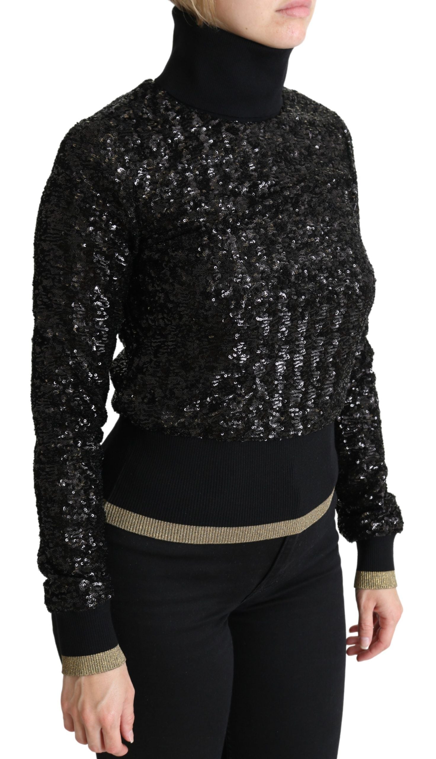 Elegant Sequined Turtleneck Sweater - ventzia