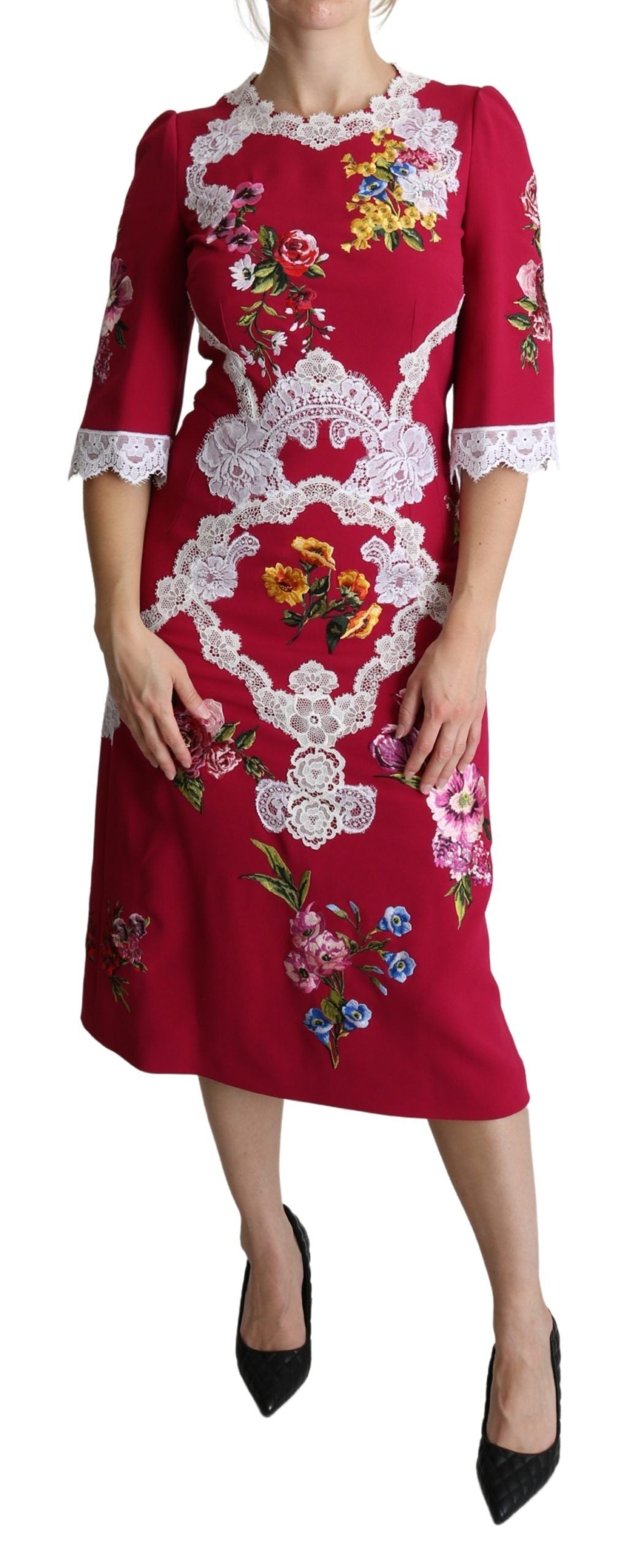 Floral Embroidered Sheath Midi Dress - ventzia
