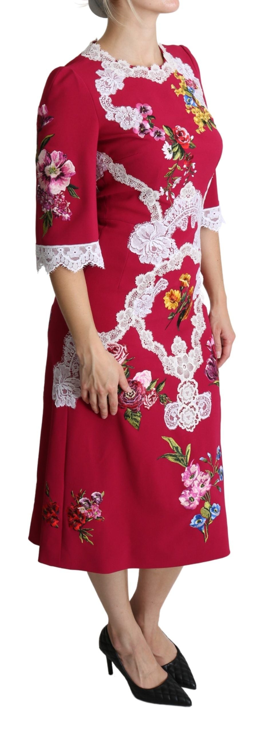 Floral Embroidered Sheath Midi Dress - ventzia