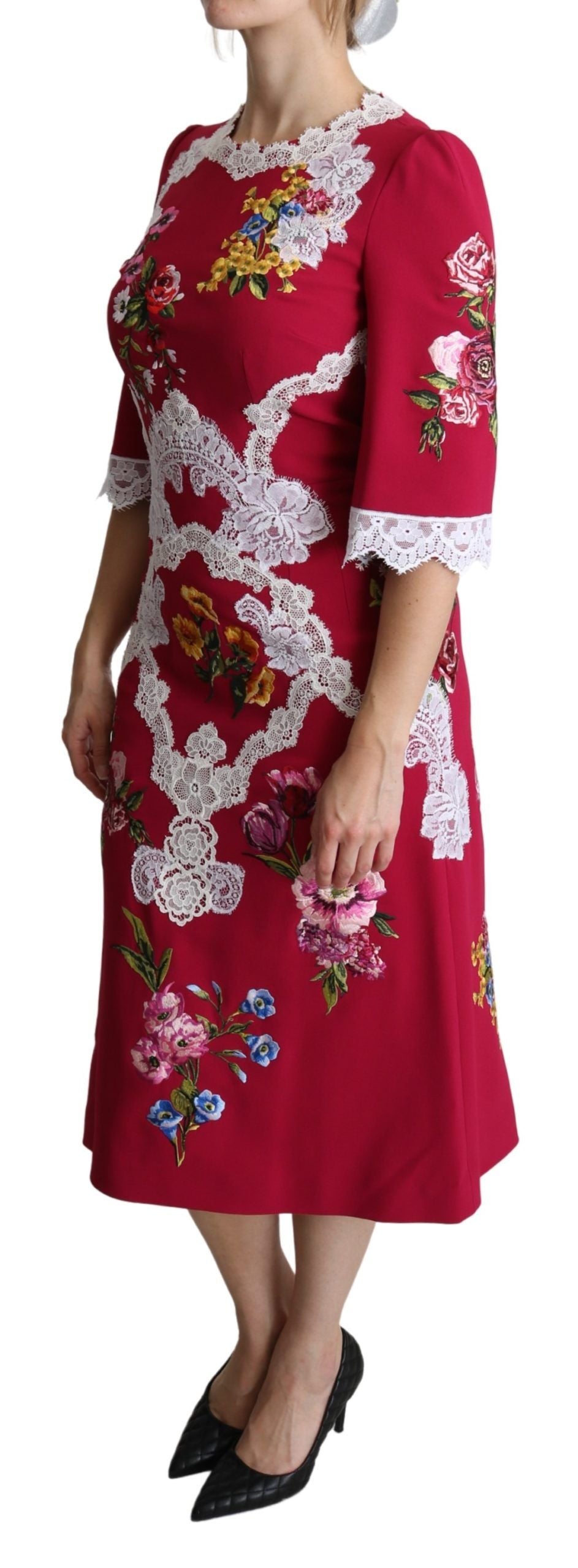 Floral Embroidered Sheath Midi Dress - ventzia