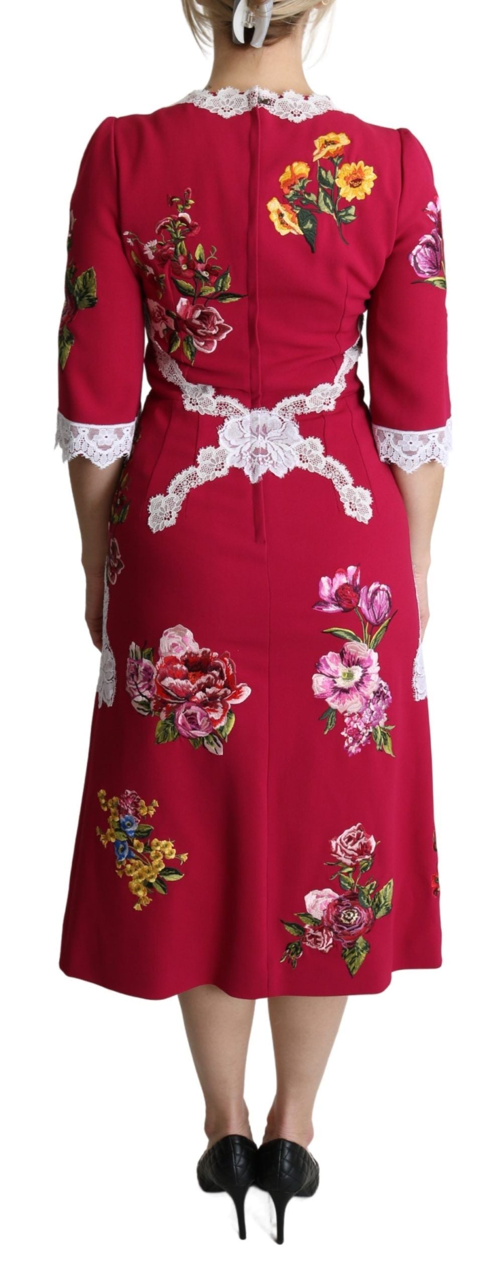 Floral Embroidered Sheath Midi Dress - ventzia