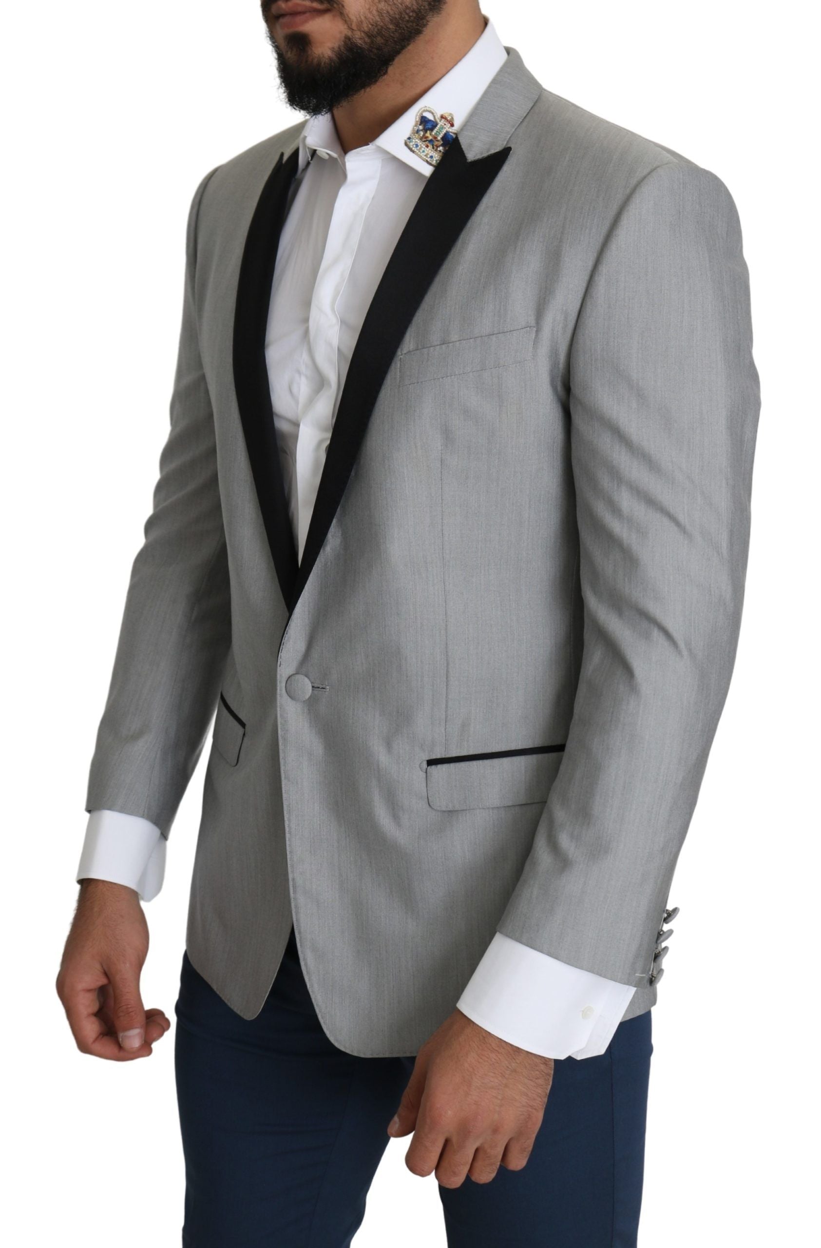 Elegant Silk Blend Light Gray Blazer - ventzia
