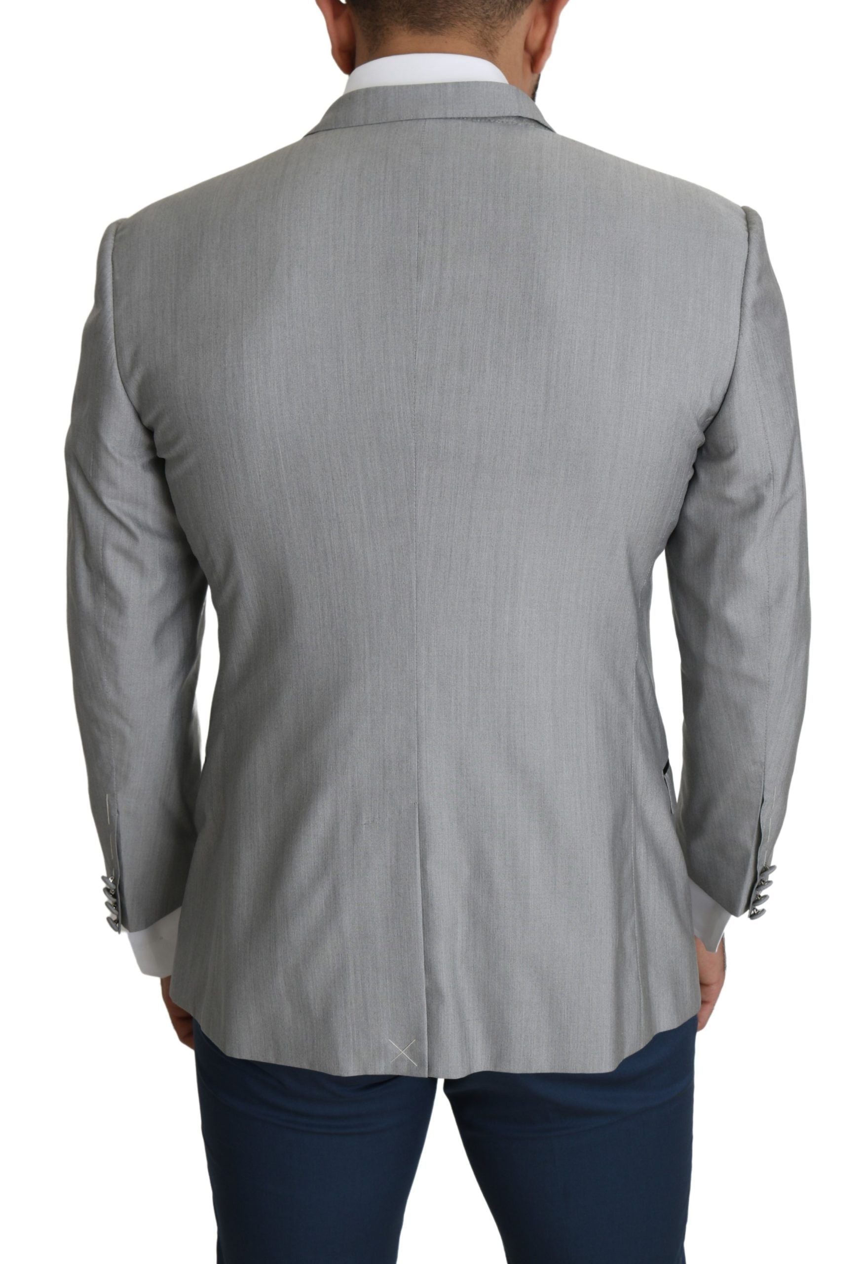 Elegant Silk Blend Light Gray Blazer - ventzia