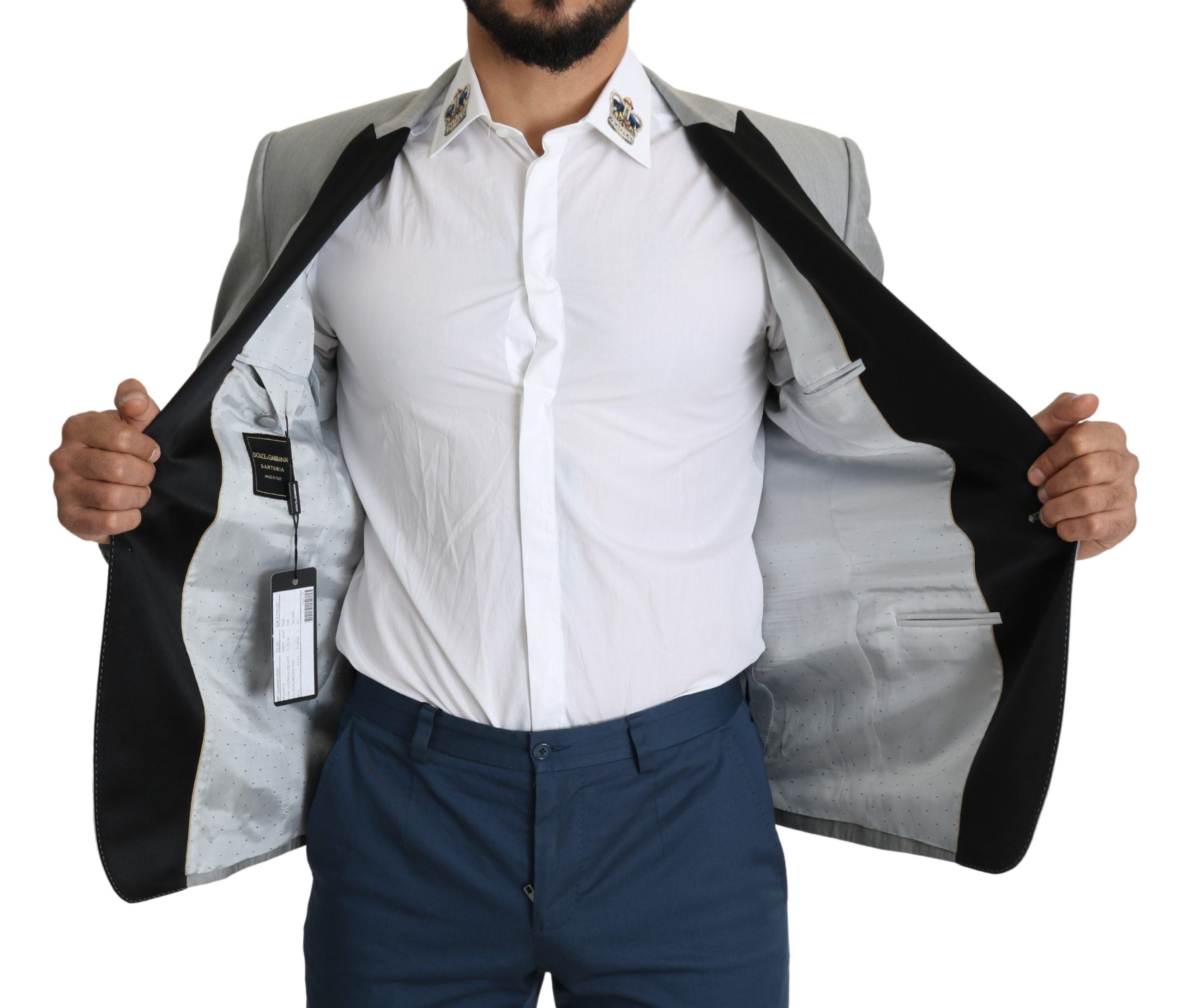 Elegant Silk Blend Light Gray Blazer - ventzia