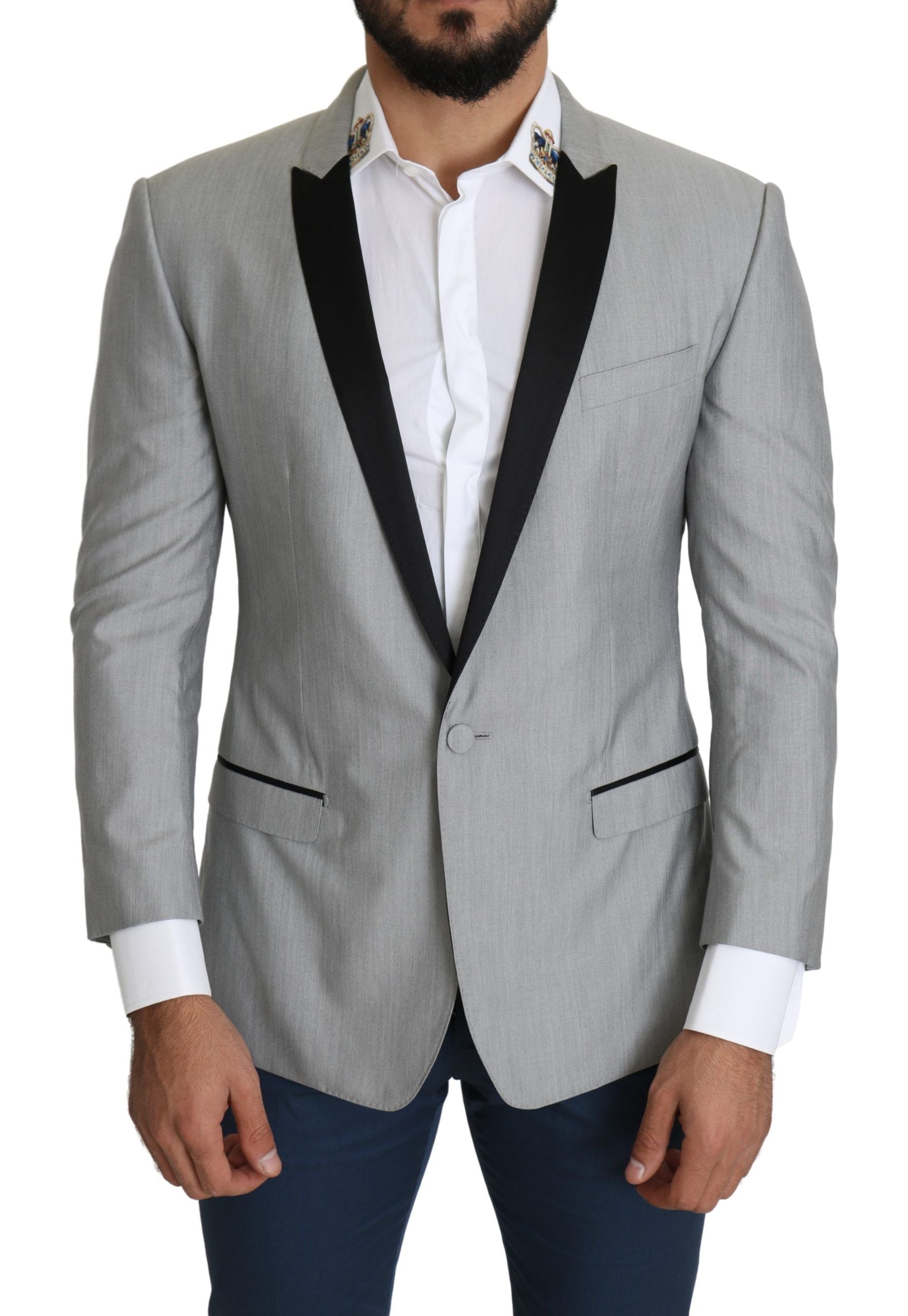 Elegant Silk Blend Light Gray Blazer - ventzia