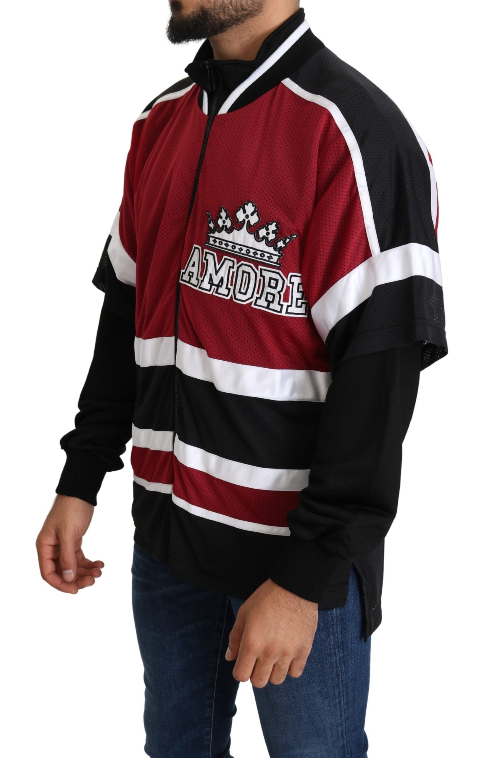 Elegant Full Zipper Sweater in Black and Red - ventzia