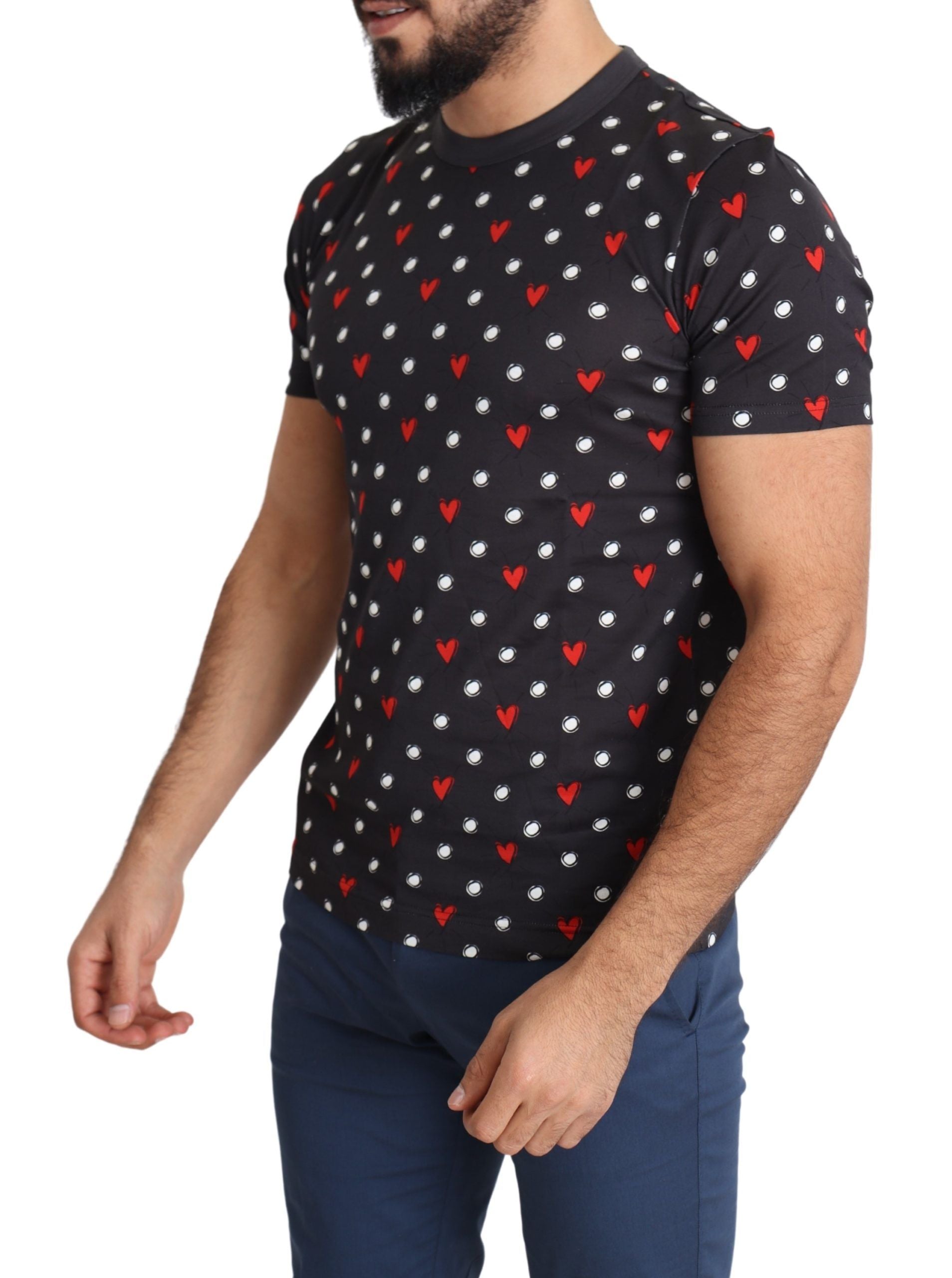 Chic Gray Cotton T-Shirt with Heart Prints - ventzia